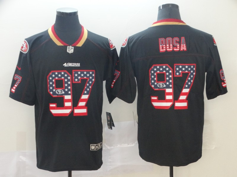 Nike 49ers 97 Nick Bosa Black USA Flag Fashion Limited Jersey - Click Image to Close