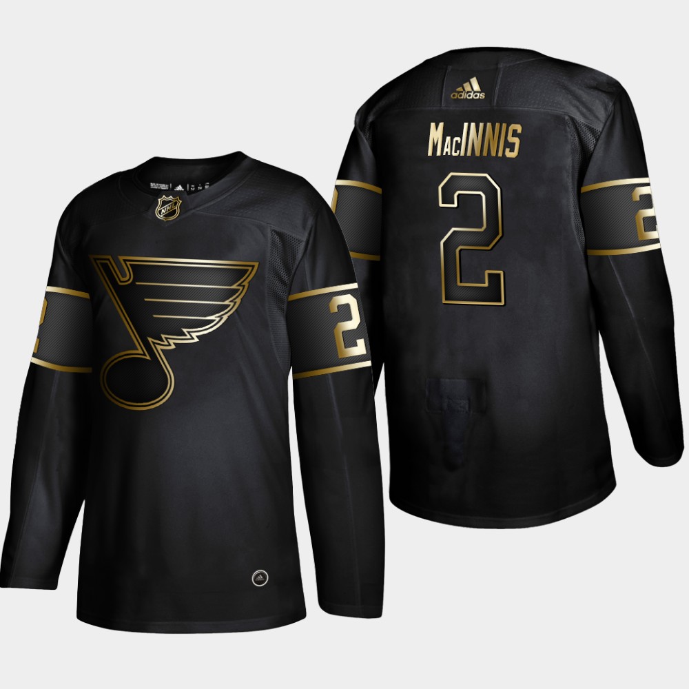 Blues 2 Al Macinnis Black Gold Adidas Jersey - Click Image to Close