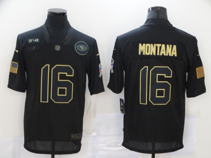 Nike 49ers 16 Joe Montana Black 2020 Salute To Service Limited Jersey