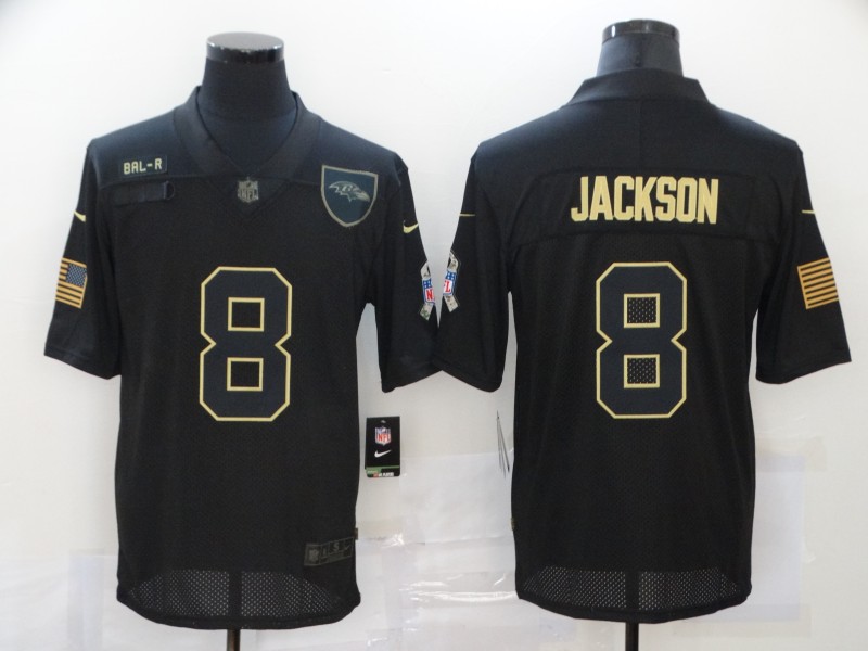 Nike Ravens 8 Lamar Jackson Black 2020 Salute To Service Limited Jersey - Click Image to Close