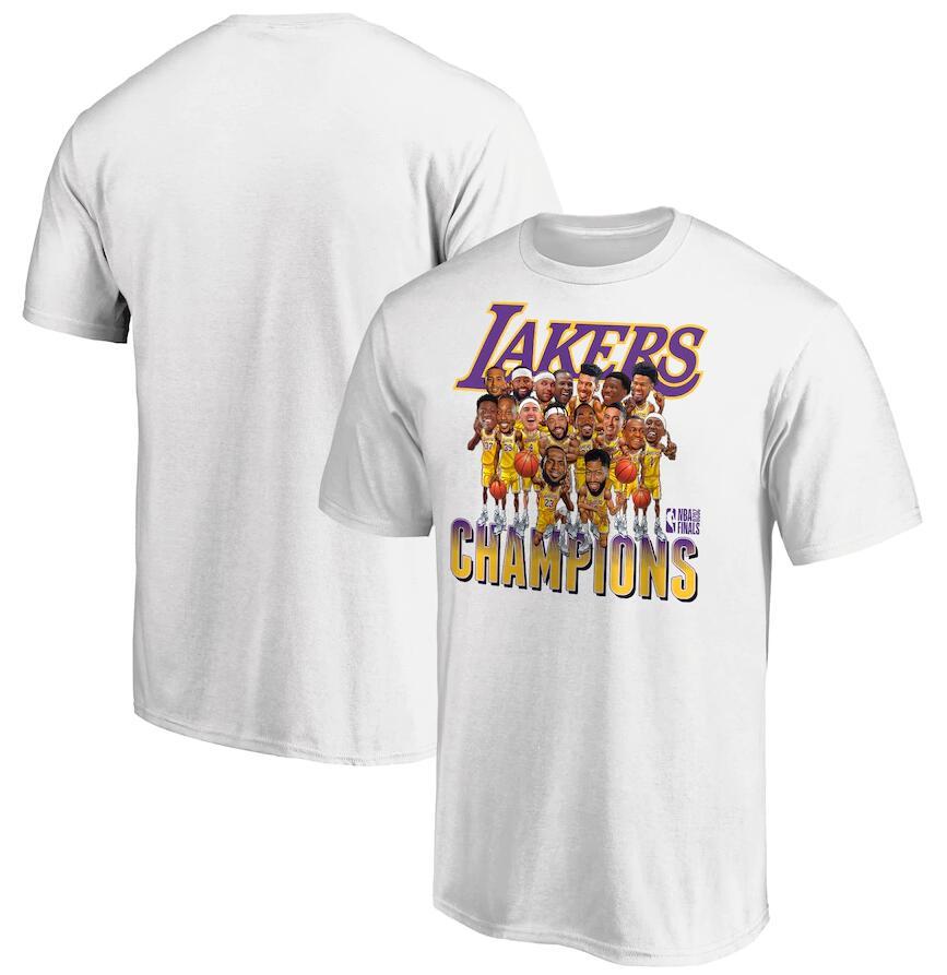 Men's Los Angeles Lakers White 2020 NBA Finals Champions Team Caricature T-Shirt