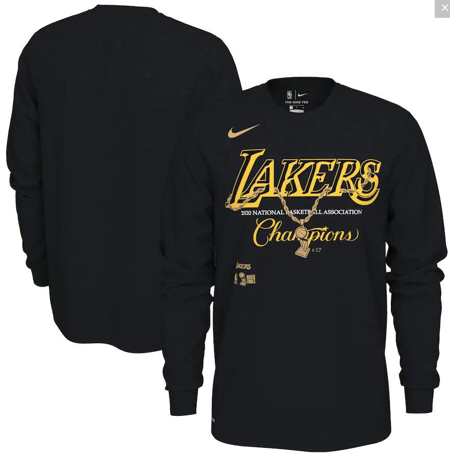 Men's Los Angeles Lakers Nike Black 17 Time NBA Finals Champions Celebration Pendant Long Sleeve T-Shirt
