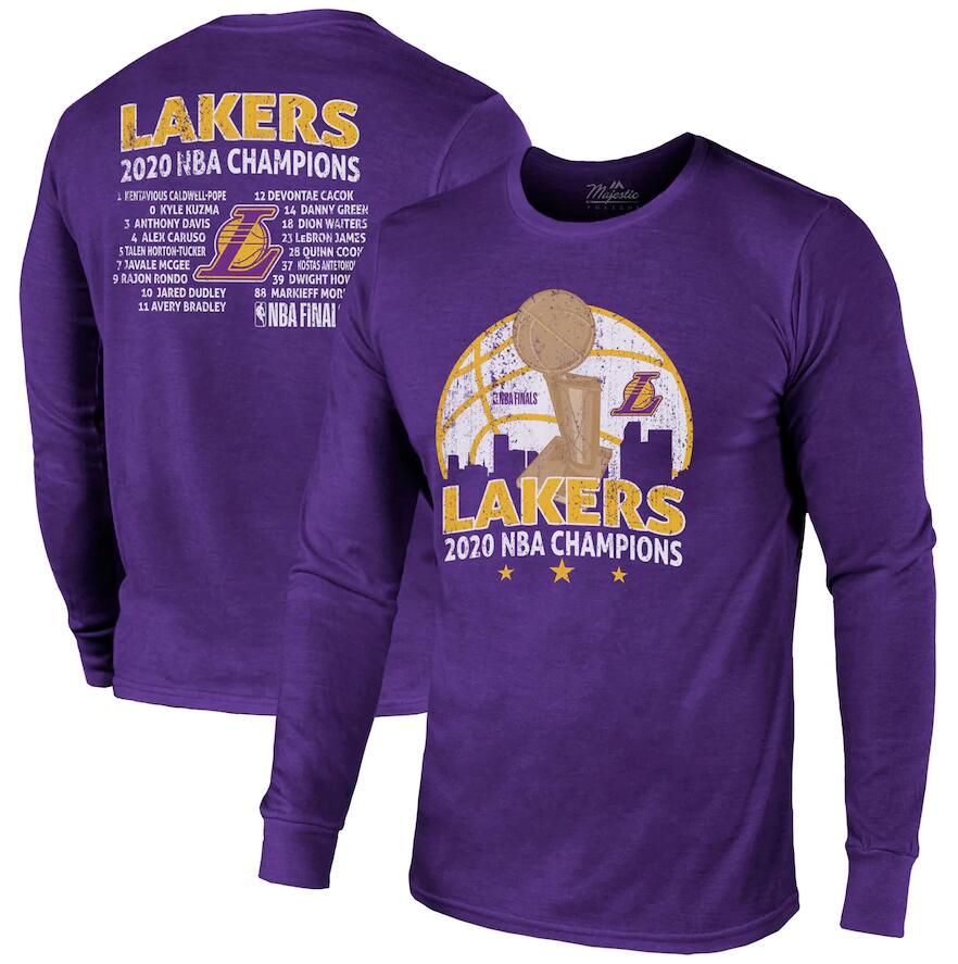 Men's Los Angeles Lakers Purple 2020 NBA Finals Champions Tri Blend Long Sleeve T-Shirt