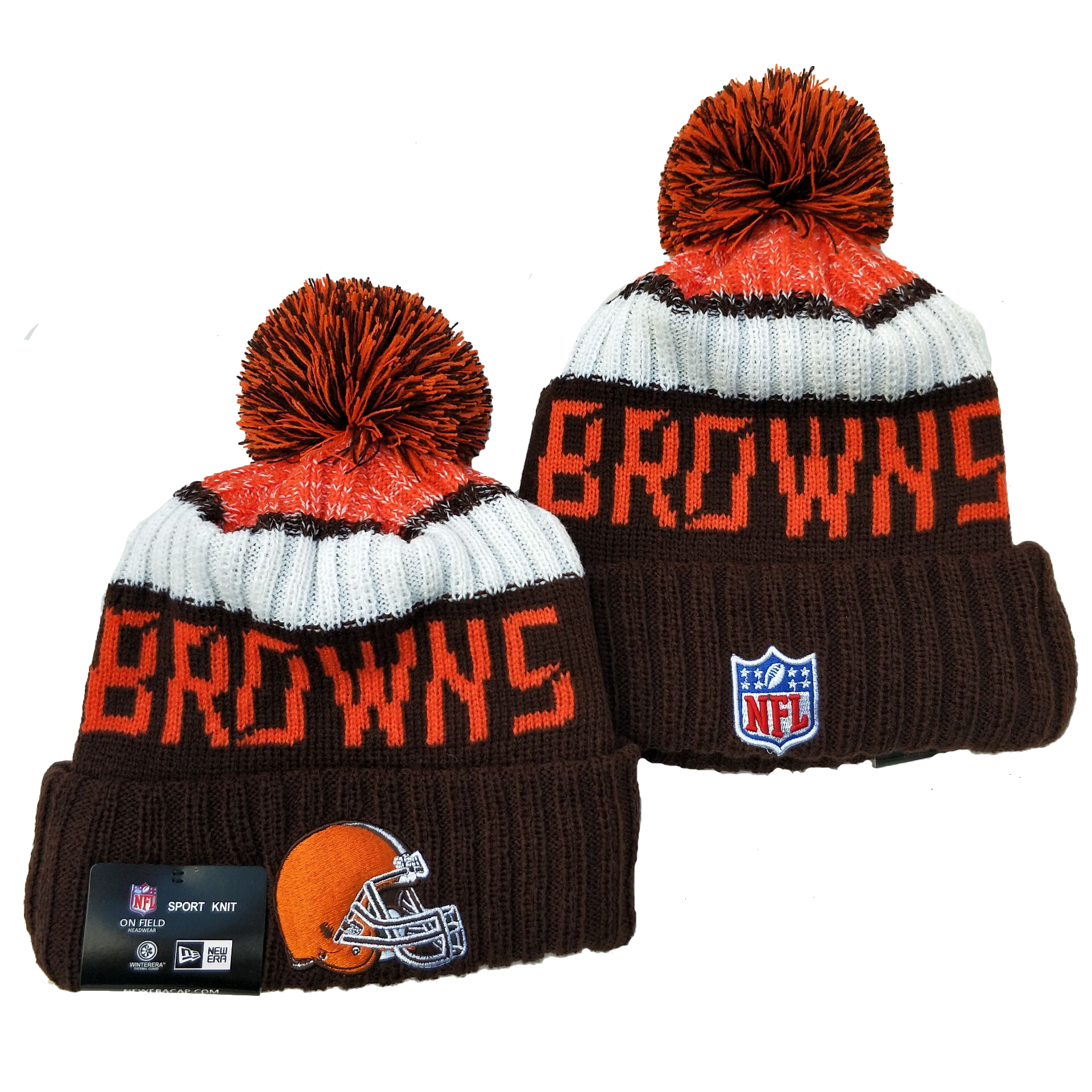 Browns Team Logo Brown Pom Knit Hat YD