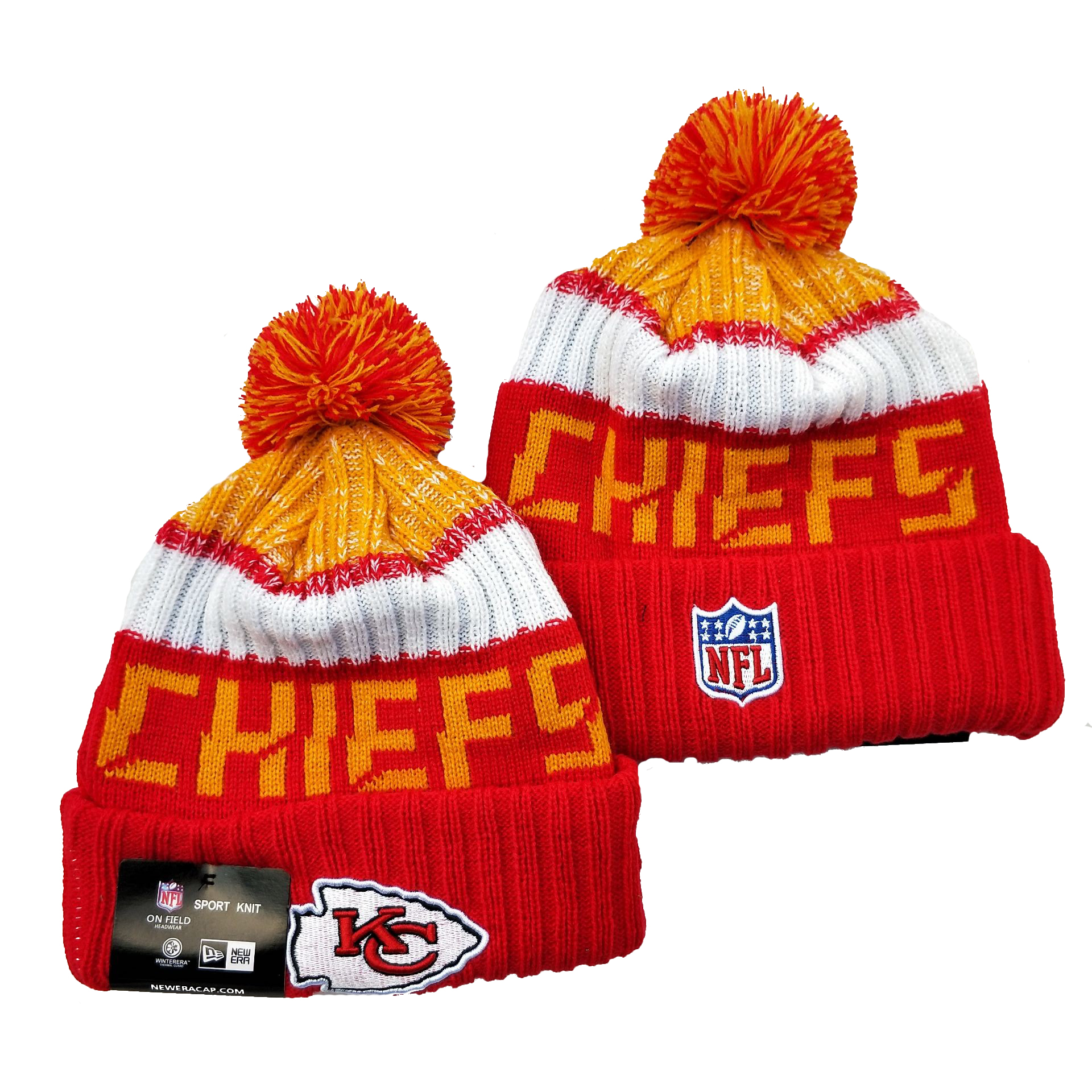 Chiefs Team Logo Red Pom Knit Hat YD