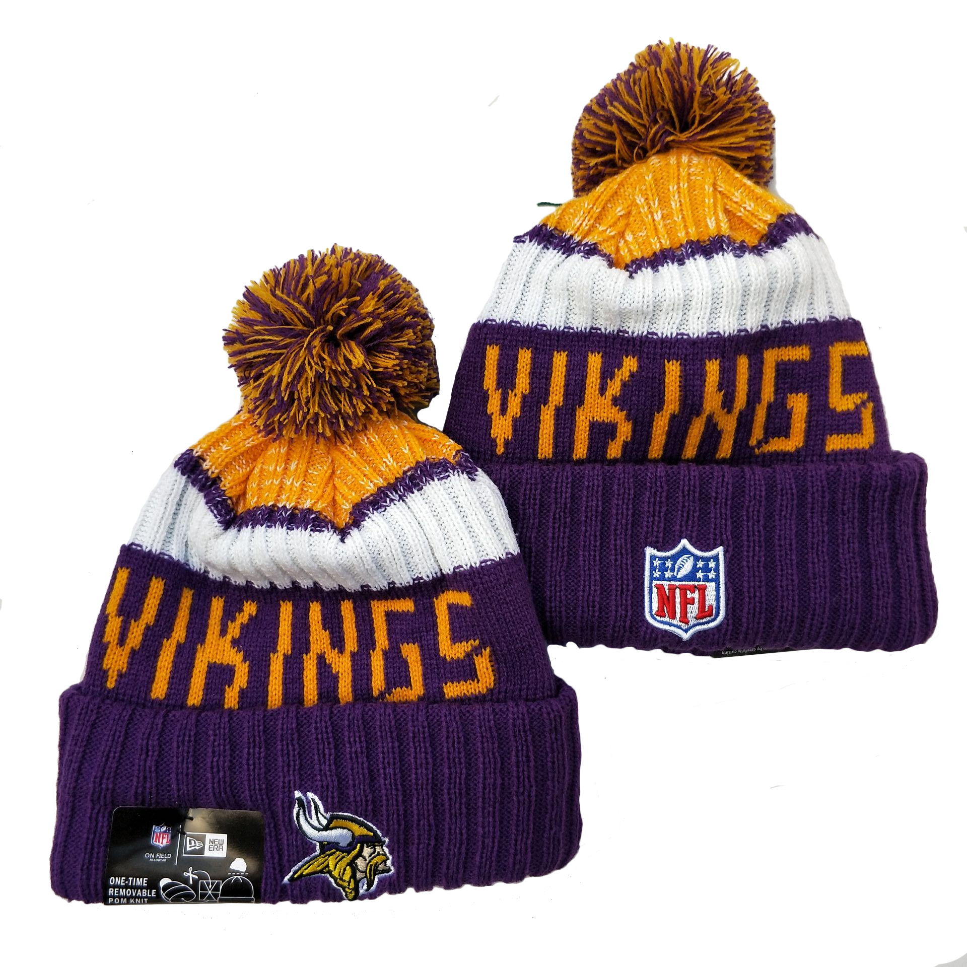 Vikings Team Logo Purple Pom Knit Hat YD - Click Image to Close