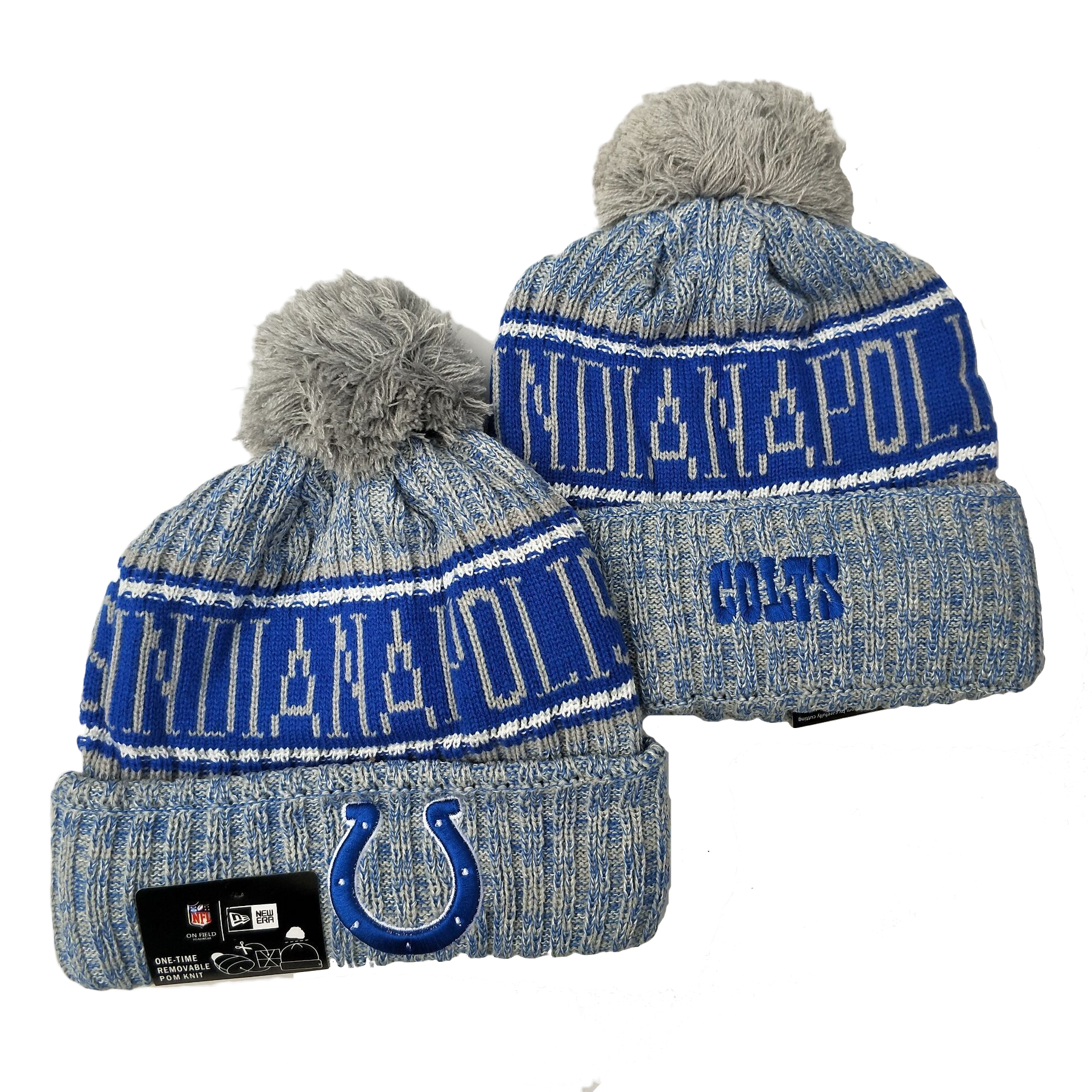 Colts Team Logo Gray Pom Knit Hat YD