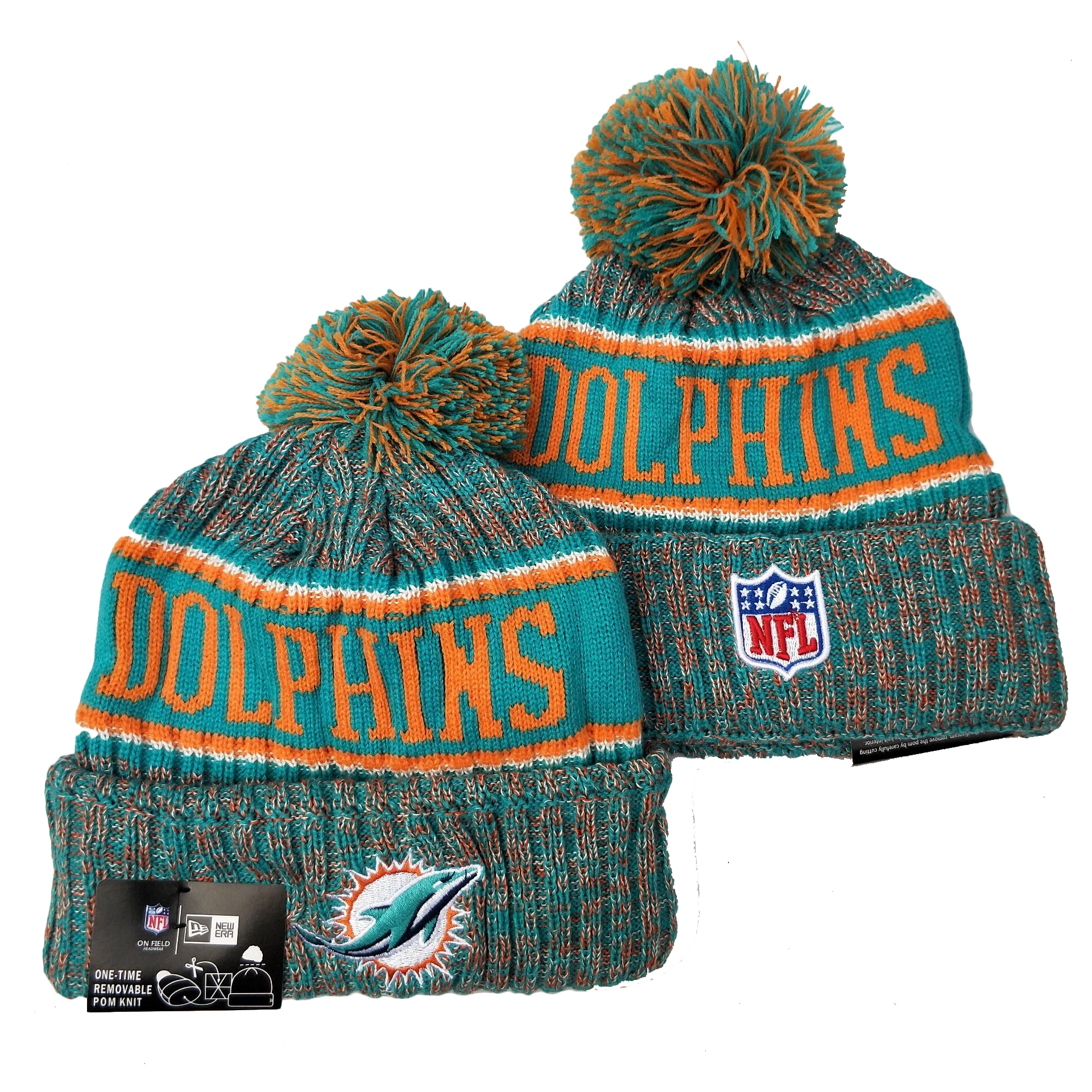 Dolphins Team Logo Aque Pom Knit Hat YD