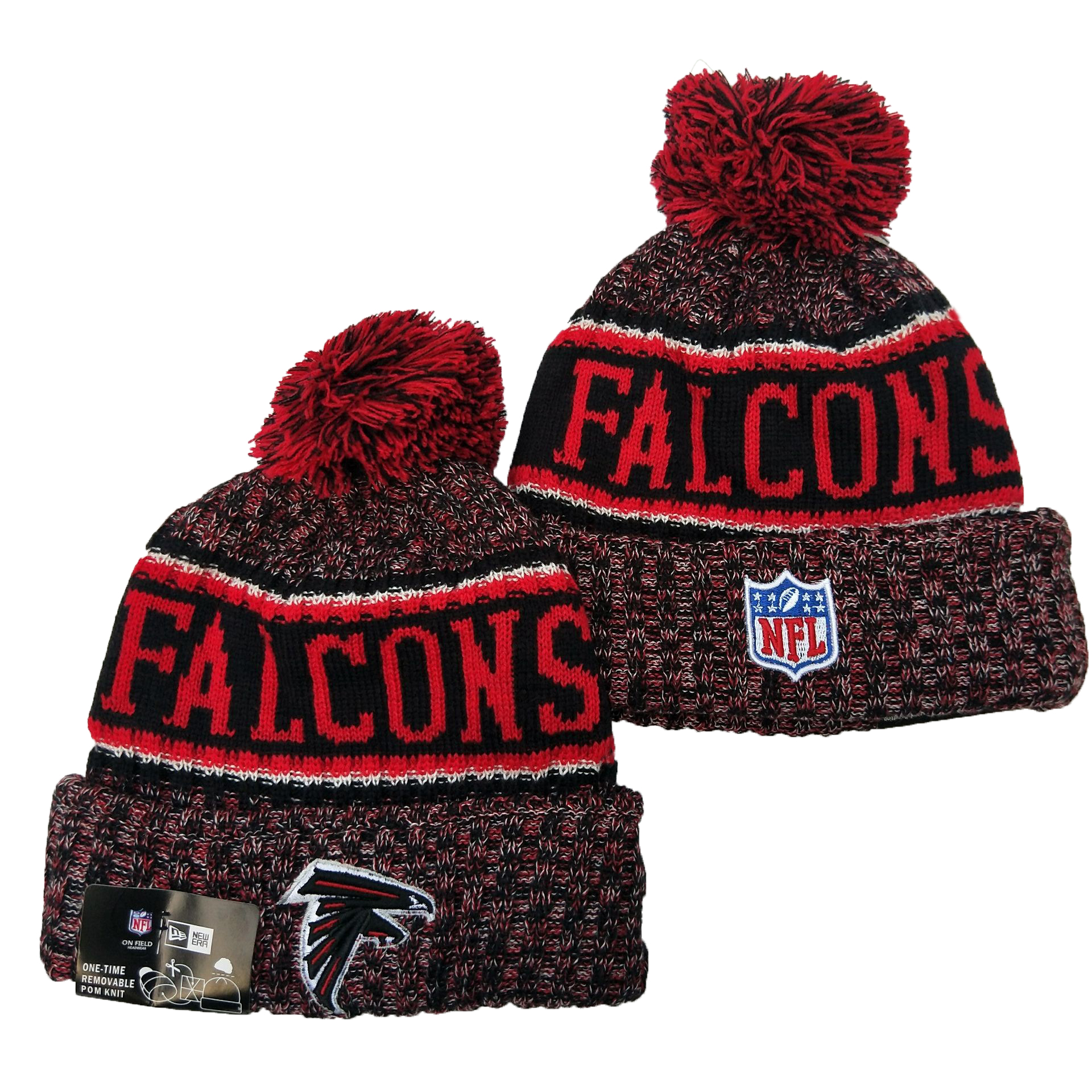 Falcons Team Logo Black Red Pom Knit Hat YD