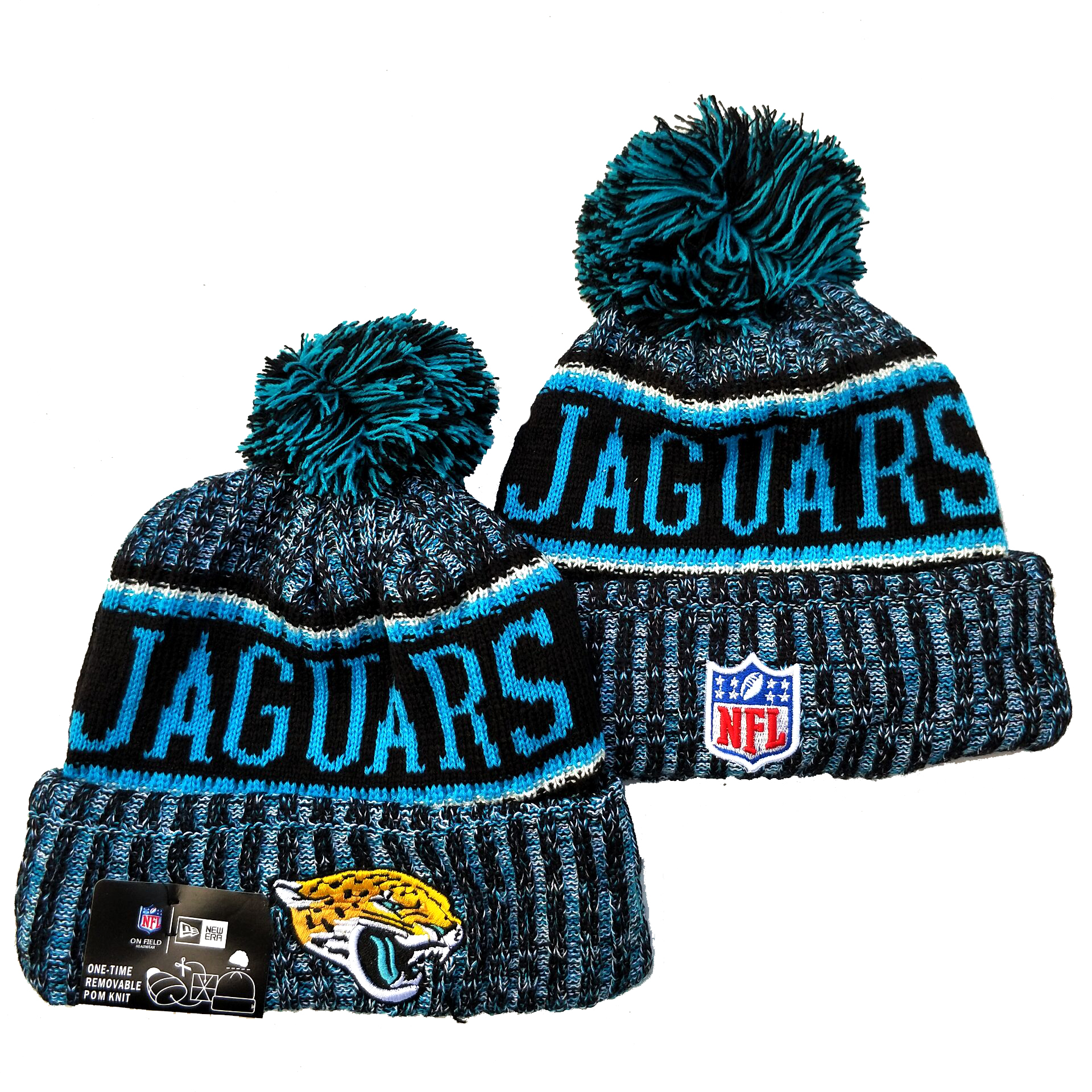 Jaguars Team Logo Gray Blue Pom Knit Hat YD