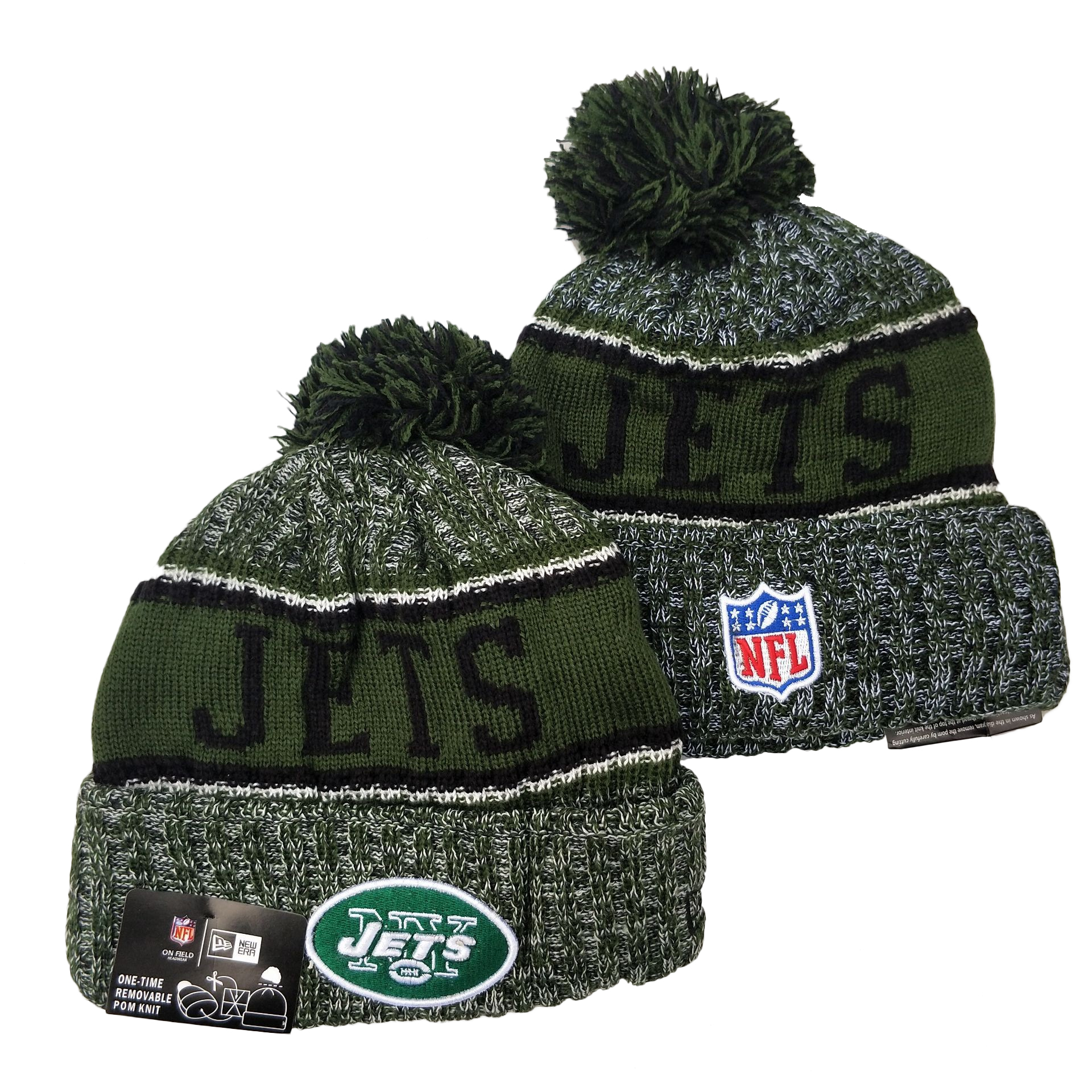 Jets Team Logo Green Pom Knit Hat YD - Click Image to Close