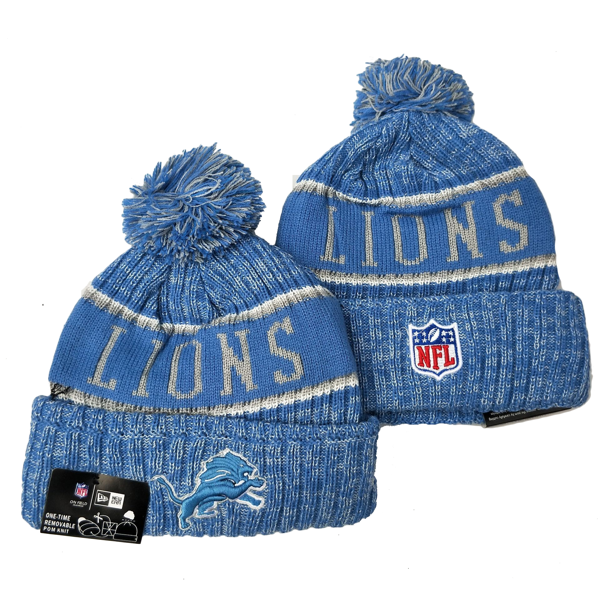Lions Team Logo Blue Knit Hat YD - Click Image to Close