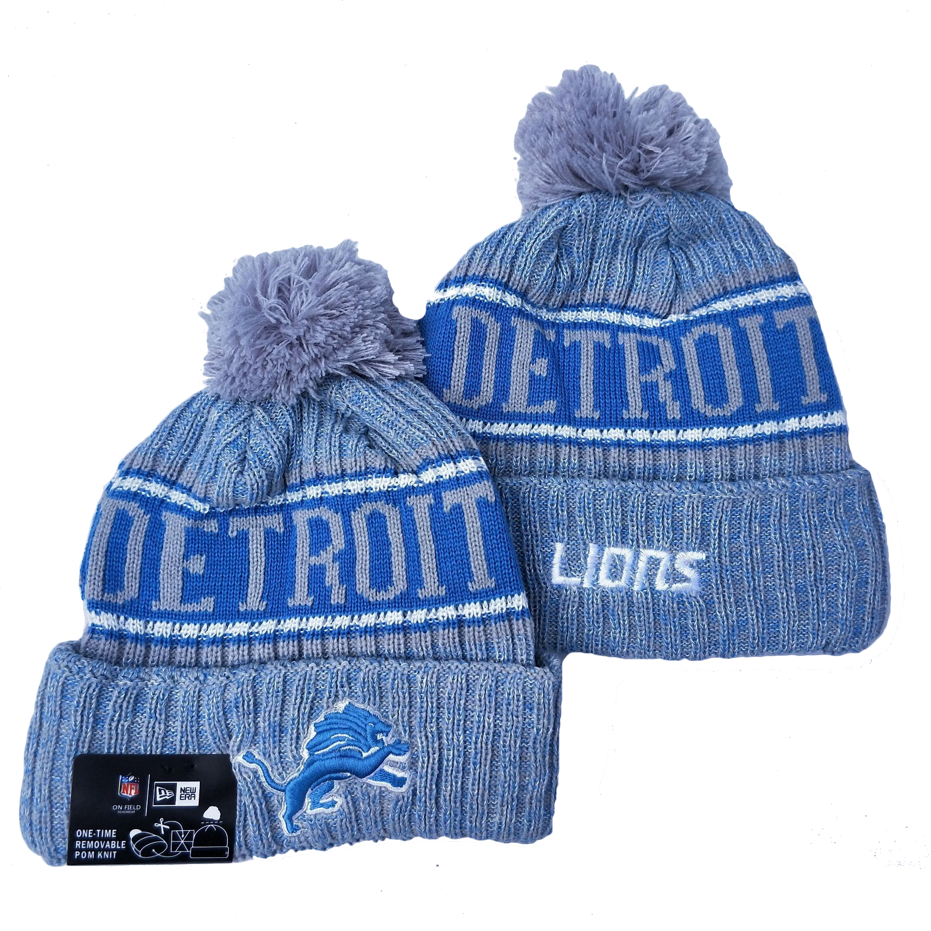 Lions Team Logo Blue Pom Knit Hat YD