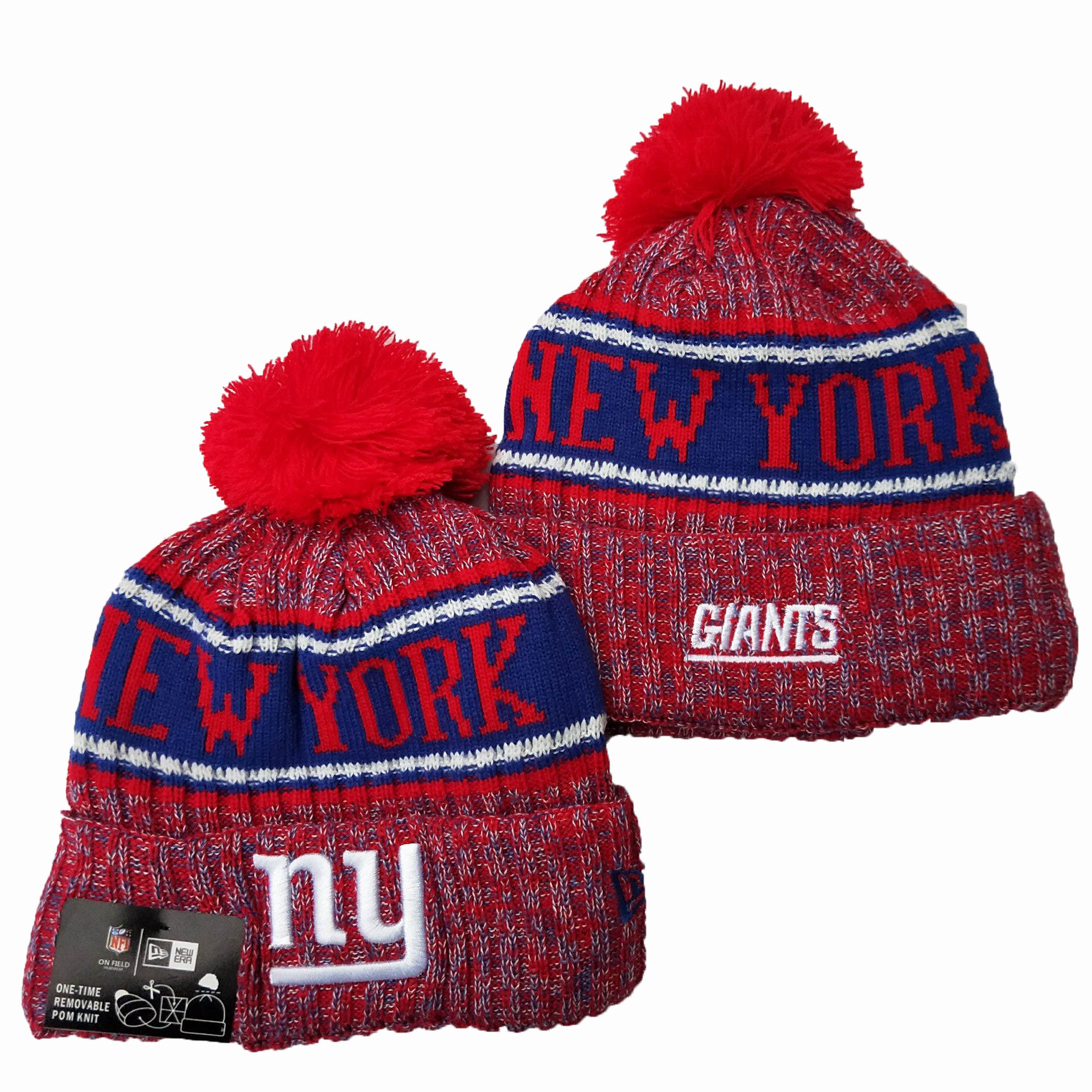 New York Giants Team Logo Red Pom Knit Hat YD - Click Image to Close