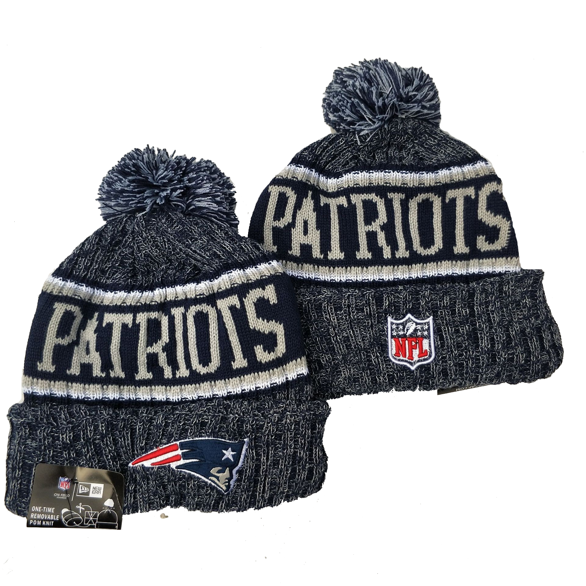 Patriots Team Logo Navy Gray Pom Knit Hat YD