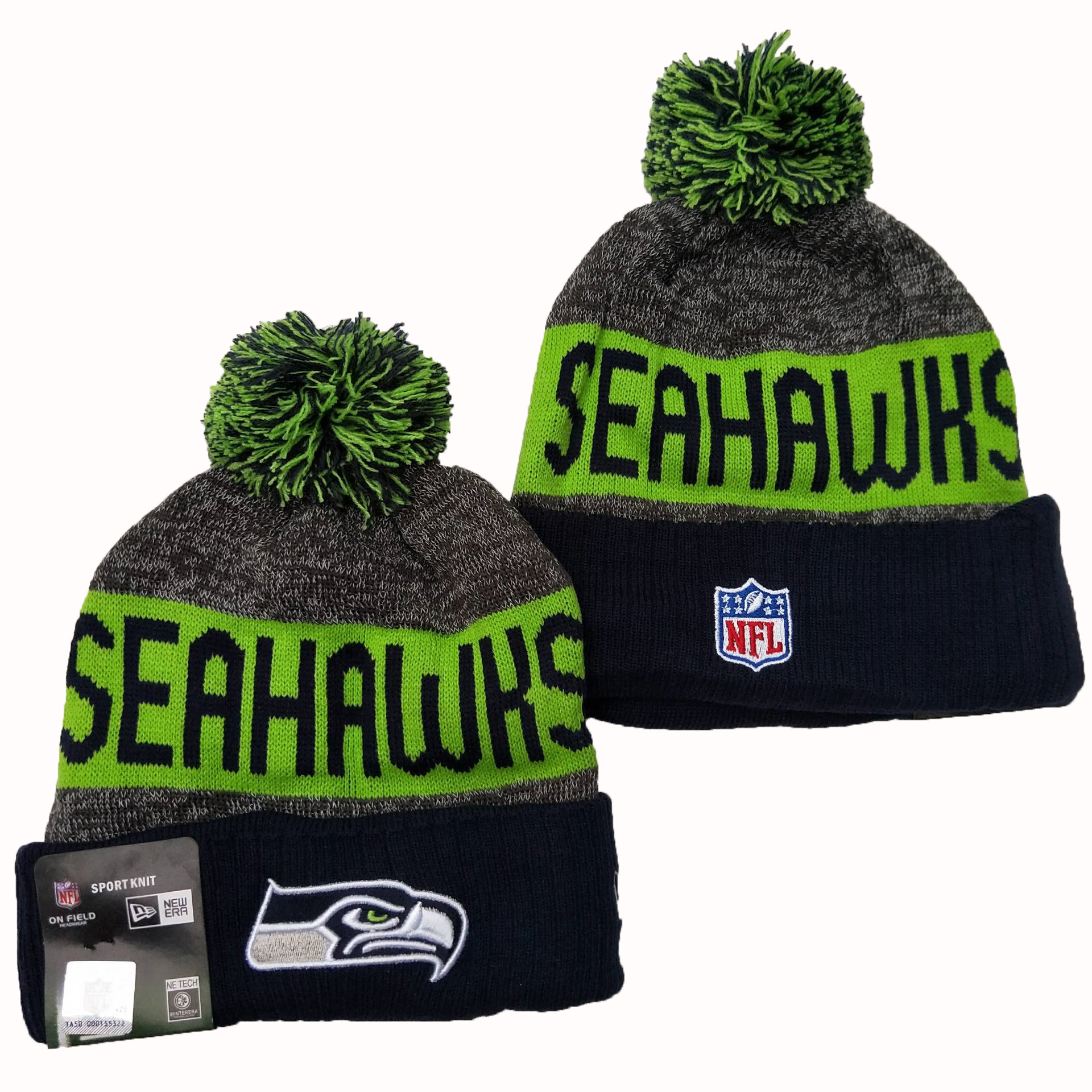 Seahawks Team Logo Gray Green Pom Knit Hat YD