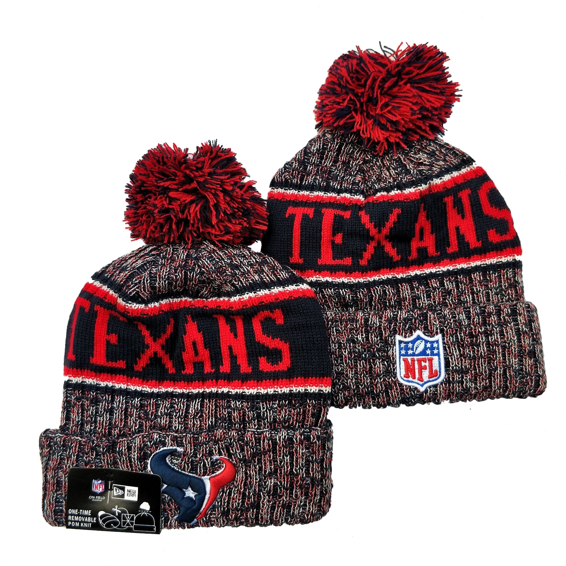 Texans Team Logo Gray Red Pom Knit Hat YD - Click Image to Close