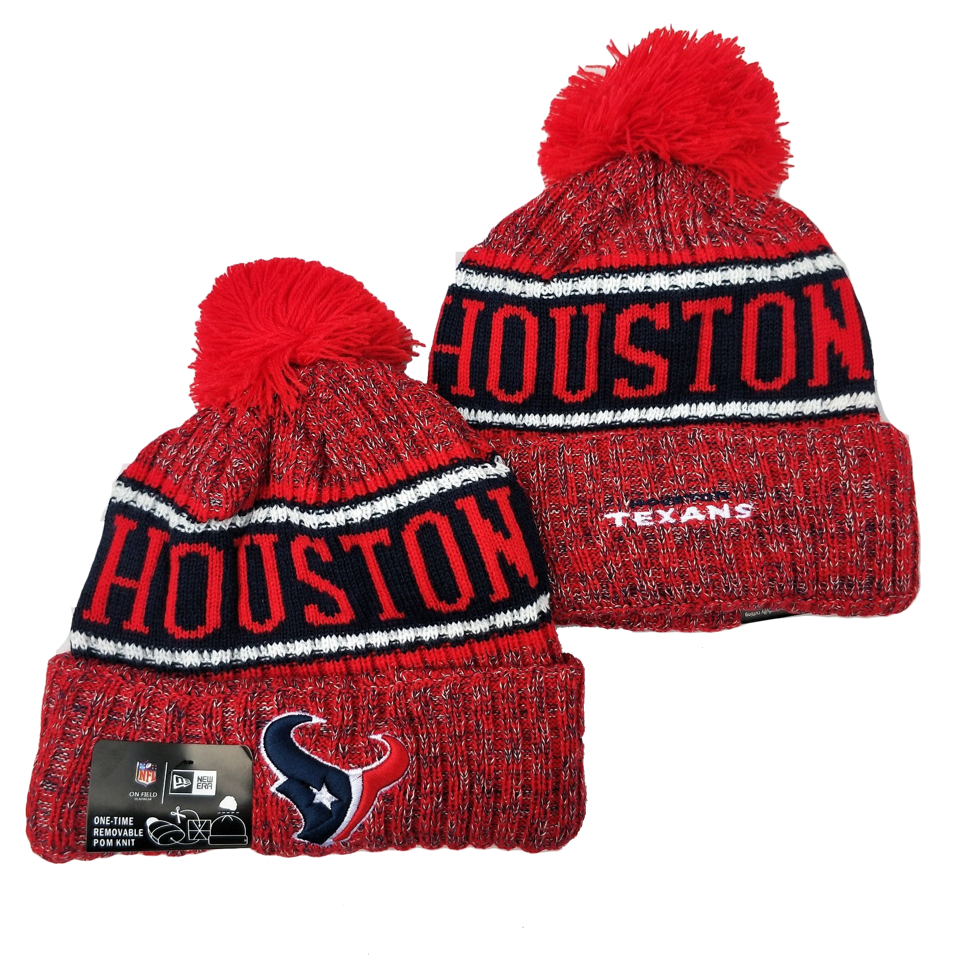 Texans Team Logo Red Red Pom Knit Hat YD