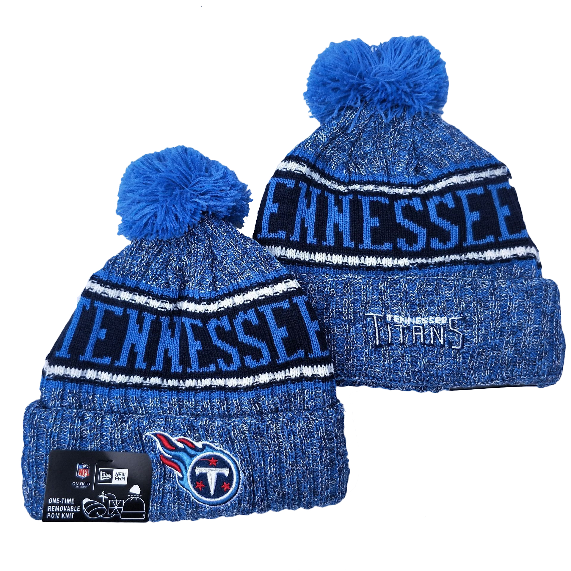 Titans Team Logo Blue Pom Knit Hat YD