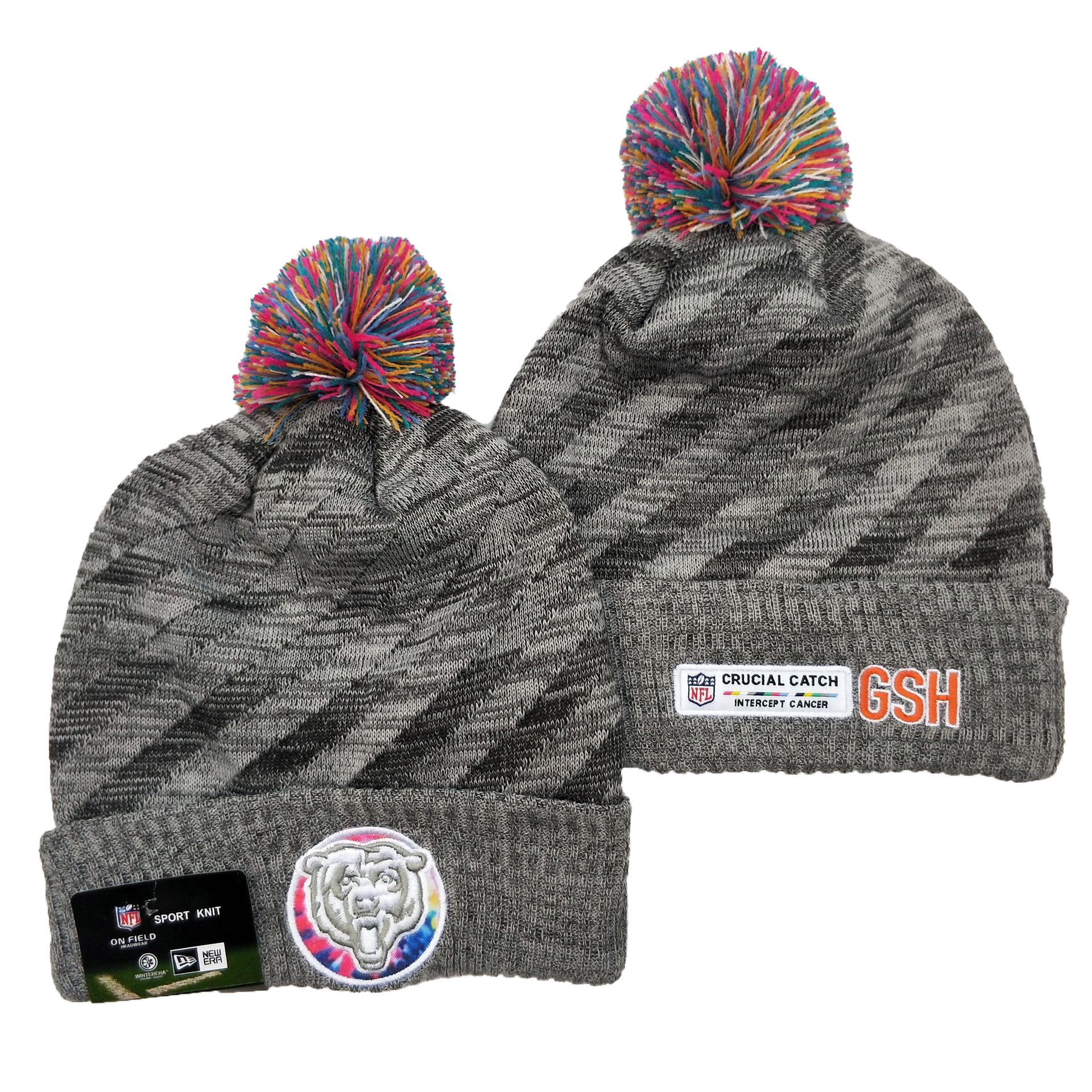 Bears Team Logo Gray 2020 NFL Crucial Catch Sport Pom Cuffed Knit Hat YD