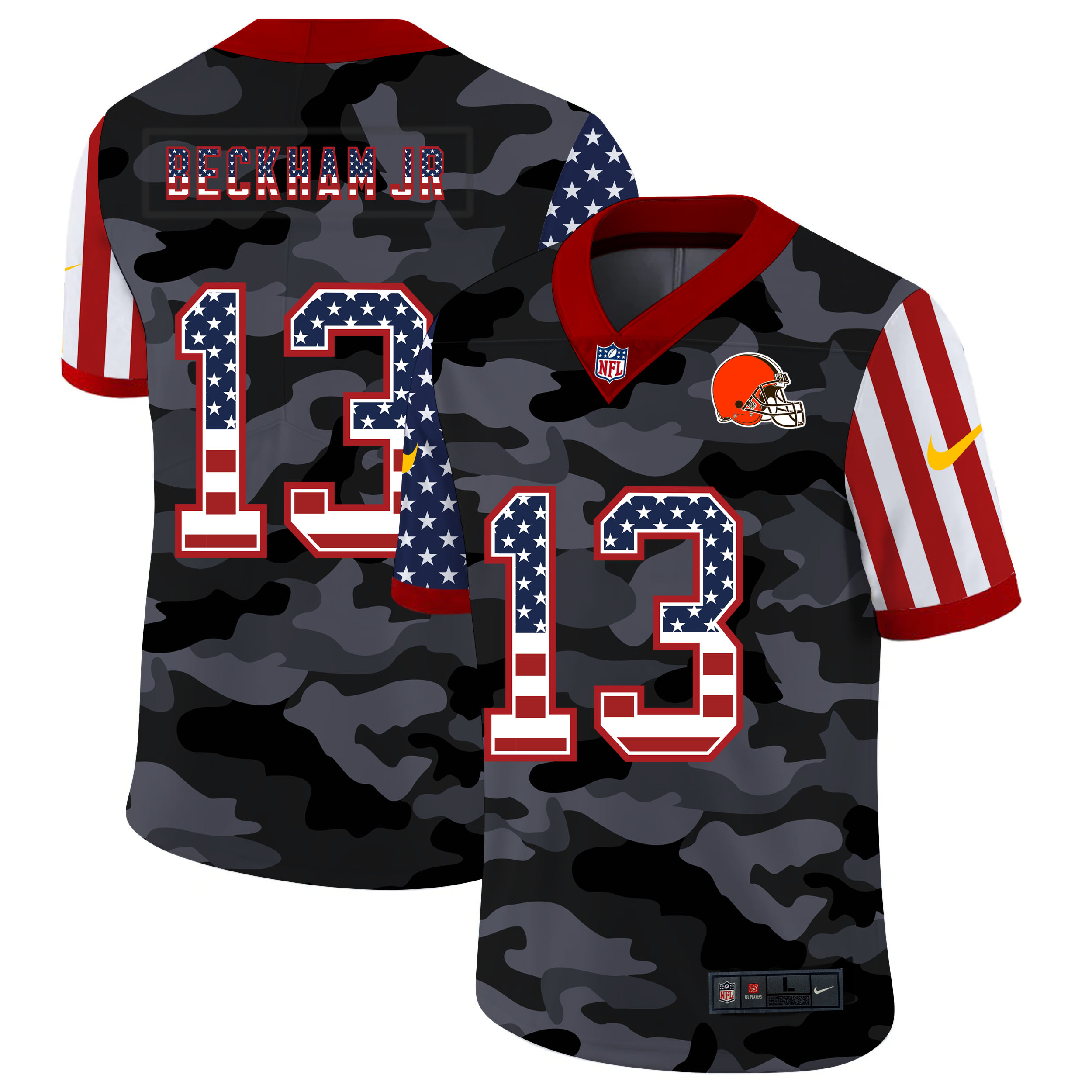 Nike Browns 13 Odell Beckham Jr. Camo 2020 USA Flag Salute to Service Limited Jersey - Click Image to Close