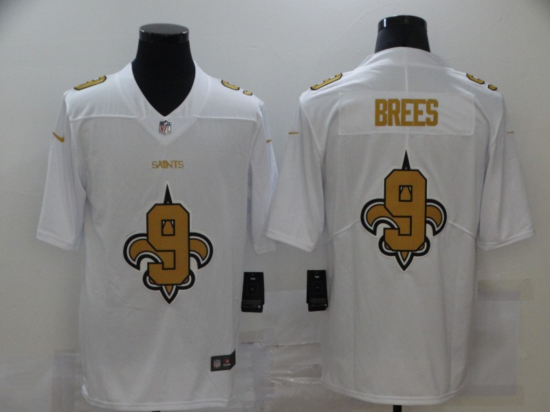 Nike Saints 9 Drew Brees White Shadow Logo Limited Jersey