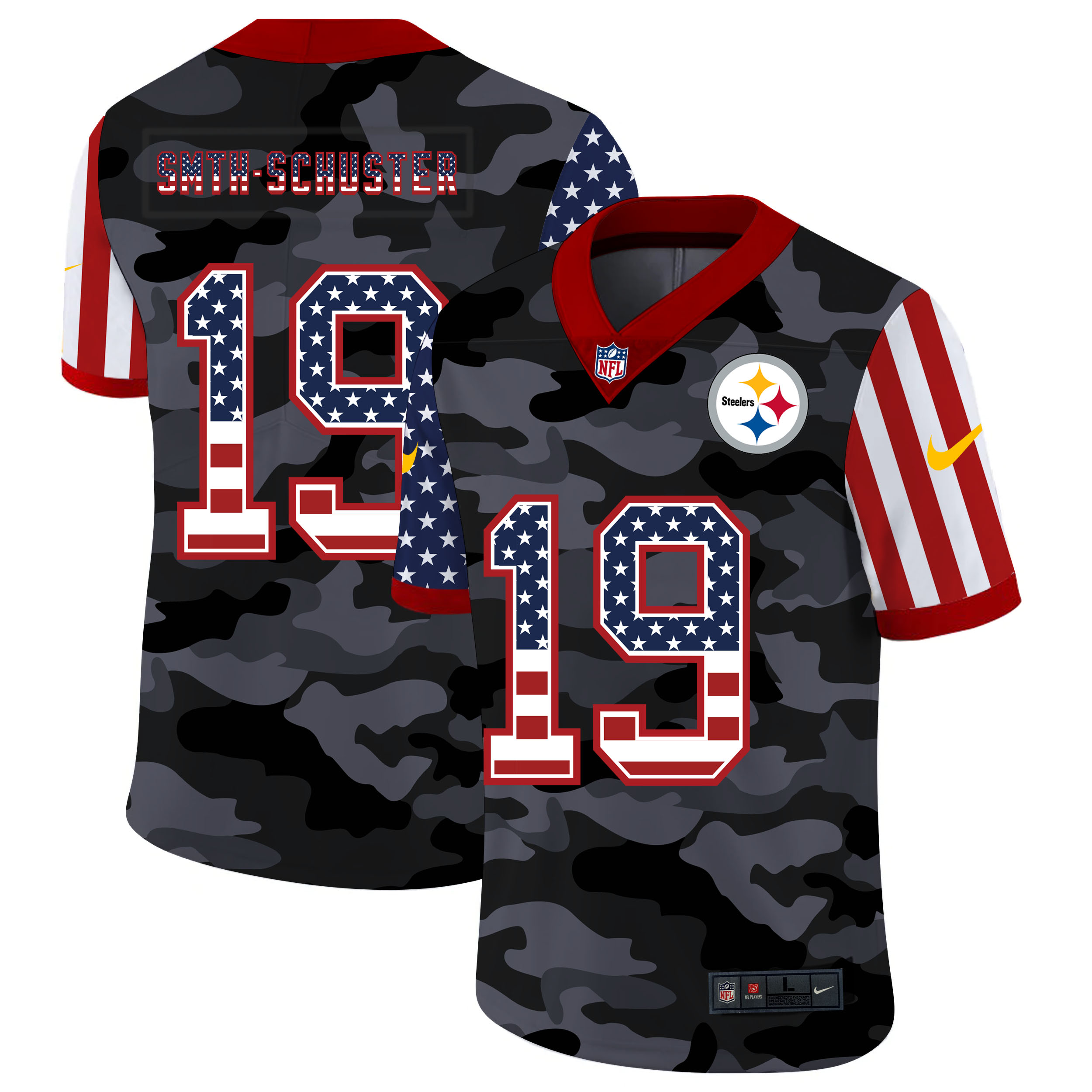 Nike Steelers 19 JuJu-Smith Schuster Camo 2020 USA Flag Salute to Service Limited Jersey