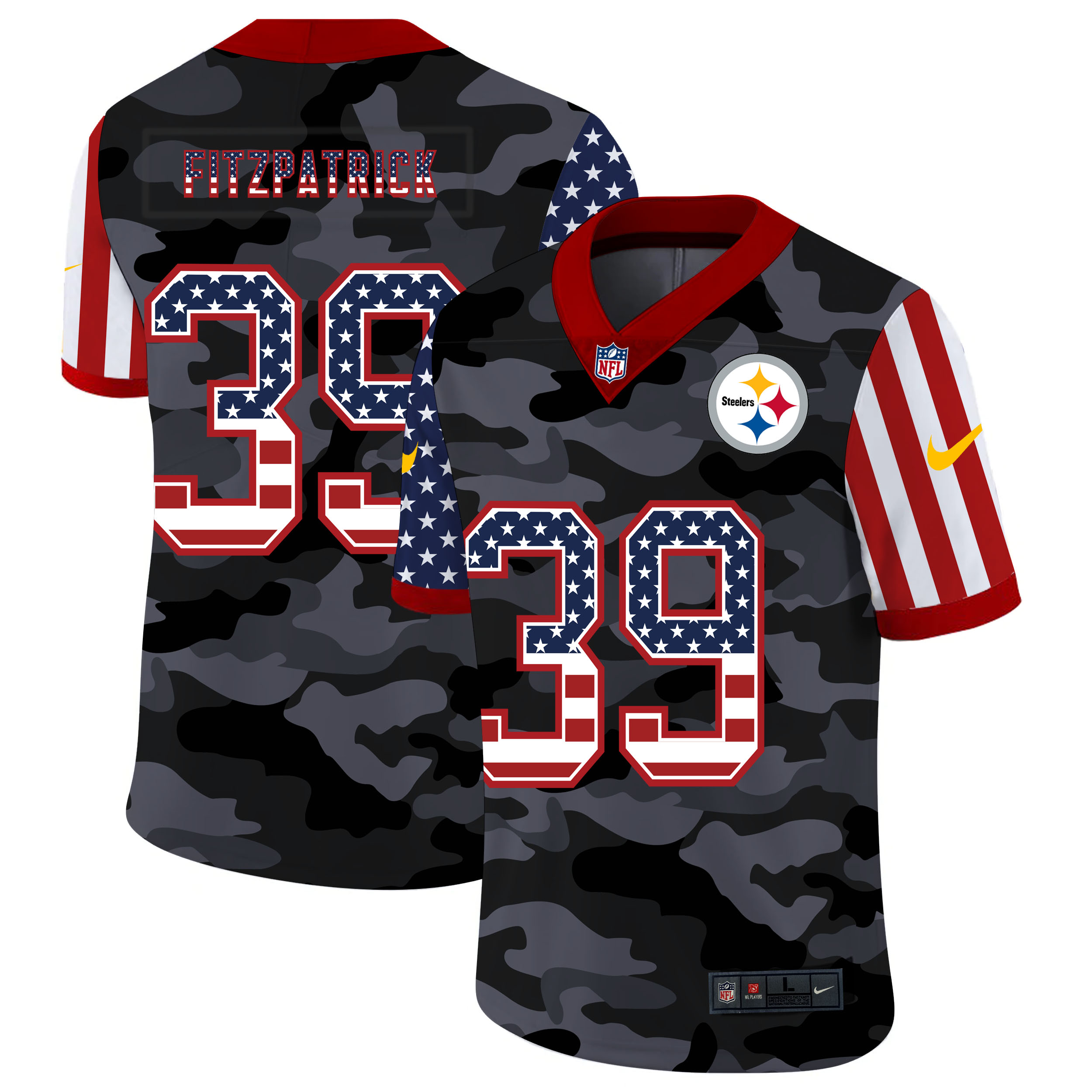 Nike Steelers 39 Minkah Fitzpatrick Camo 2020 USA Flag Salute to Service Limited Jersey - Click Image to Close
