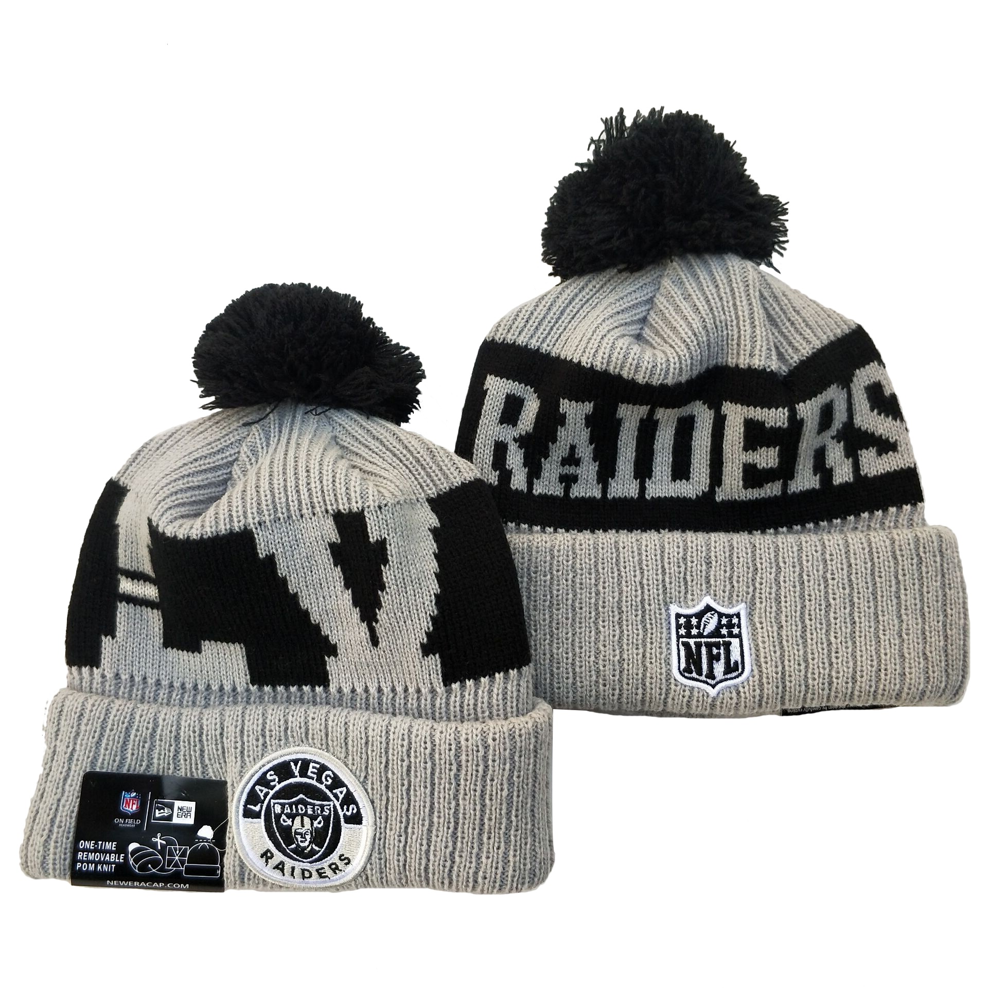 Raiders Team Logo Gray 2020 NFL Sideline Pom Cuffed Knit Hat YD