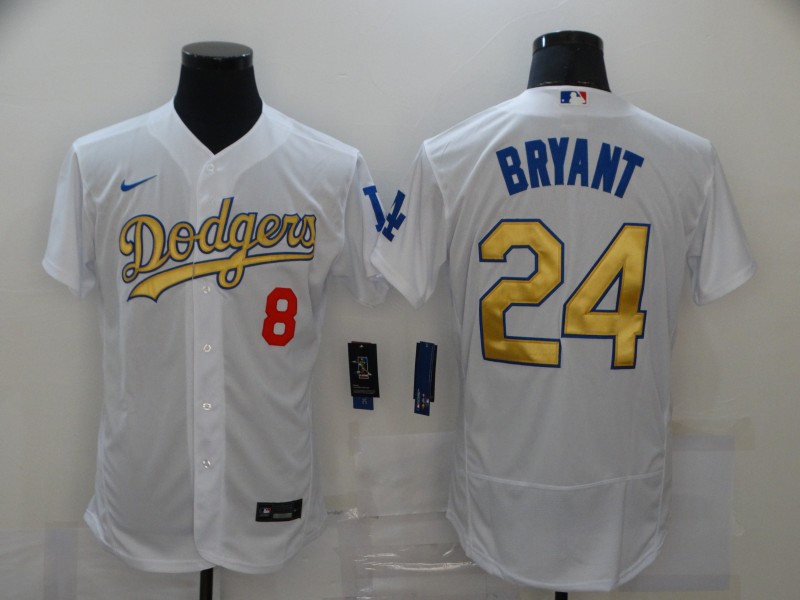 Dodgers 8 & 24 Kobe Bryant White Gold 2020 Nike Flexbase Jersey - Click Image to Close