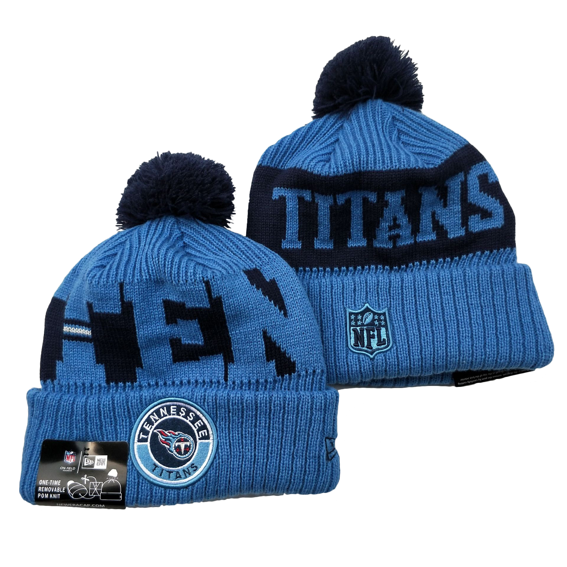 Titans Team Logo Blue 2020 NFL Sideline Pom Cuffed Knit Hat YD - Click Image to Close