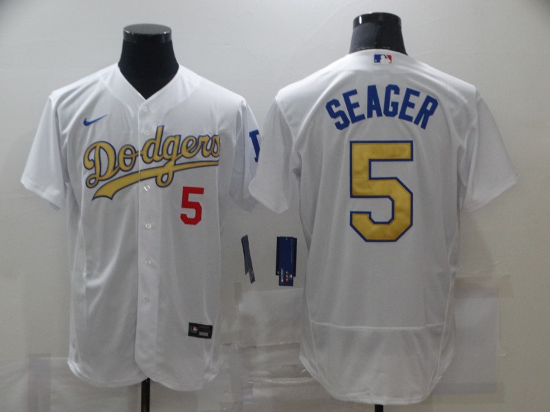 Dodgers 5 Corey Seager White Gold 2020 Nike Flexbase Jersey