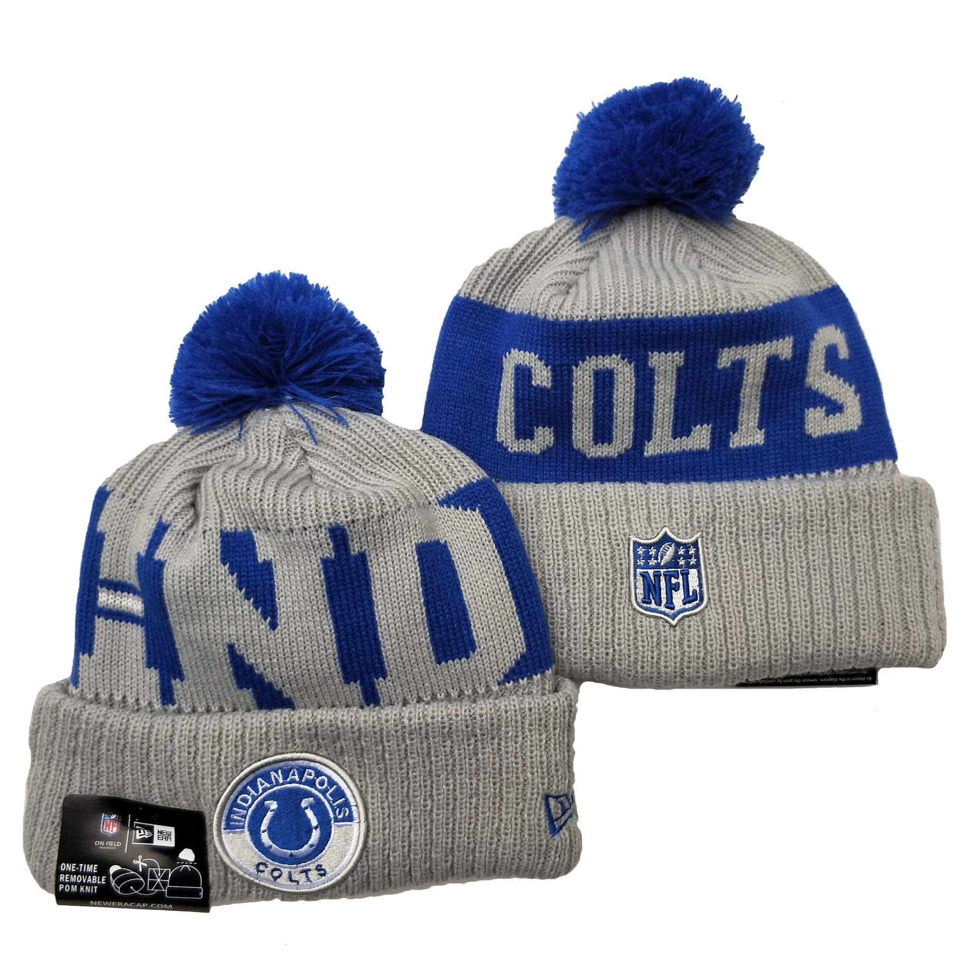 Colts Team Logo Gray 2020 NFL Sideline Pom Cuffed Knit Hat YD - Click Image to Close