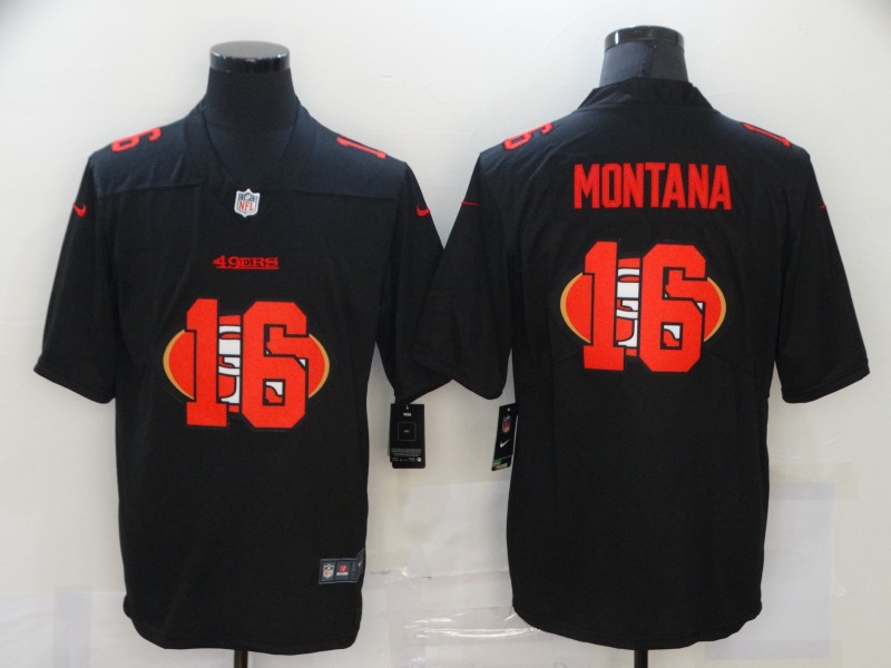 Nike 49ers 16 Joe Montana Black Shadow Logo Limited Jersey