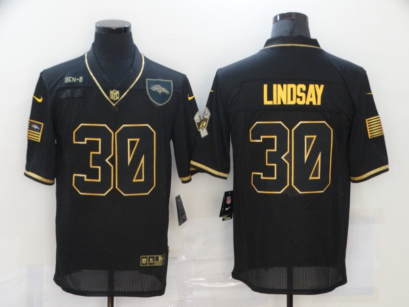 Nike Broncos 30 Phillip Lindsay Black Gold 2020 Salute To Service Limited Jersey