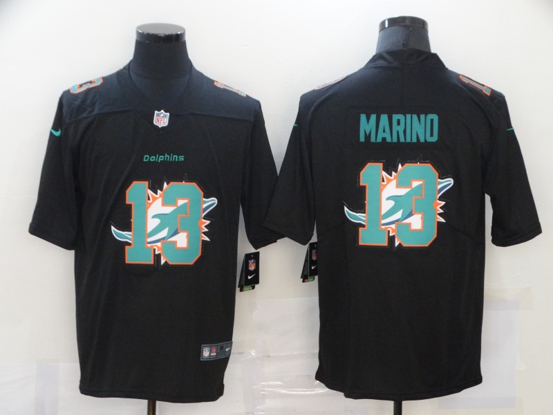 Nike Dolphins 13 Dan Marino Black Shadow Logo Limited Jersey - Click Image to Close