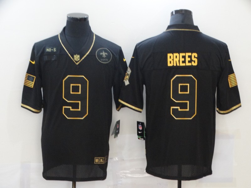 Nike Saints 9 Drew Brees Black Gold 2020 Salute To Service Limited Jersey