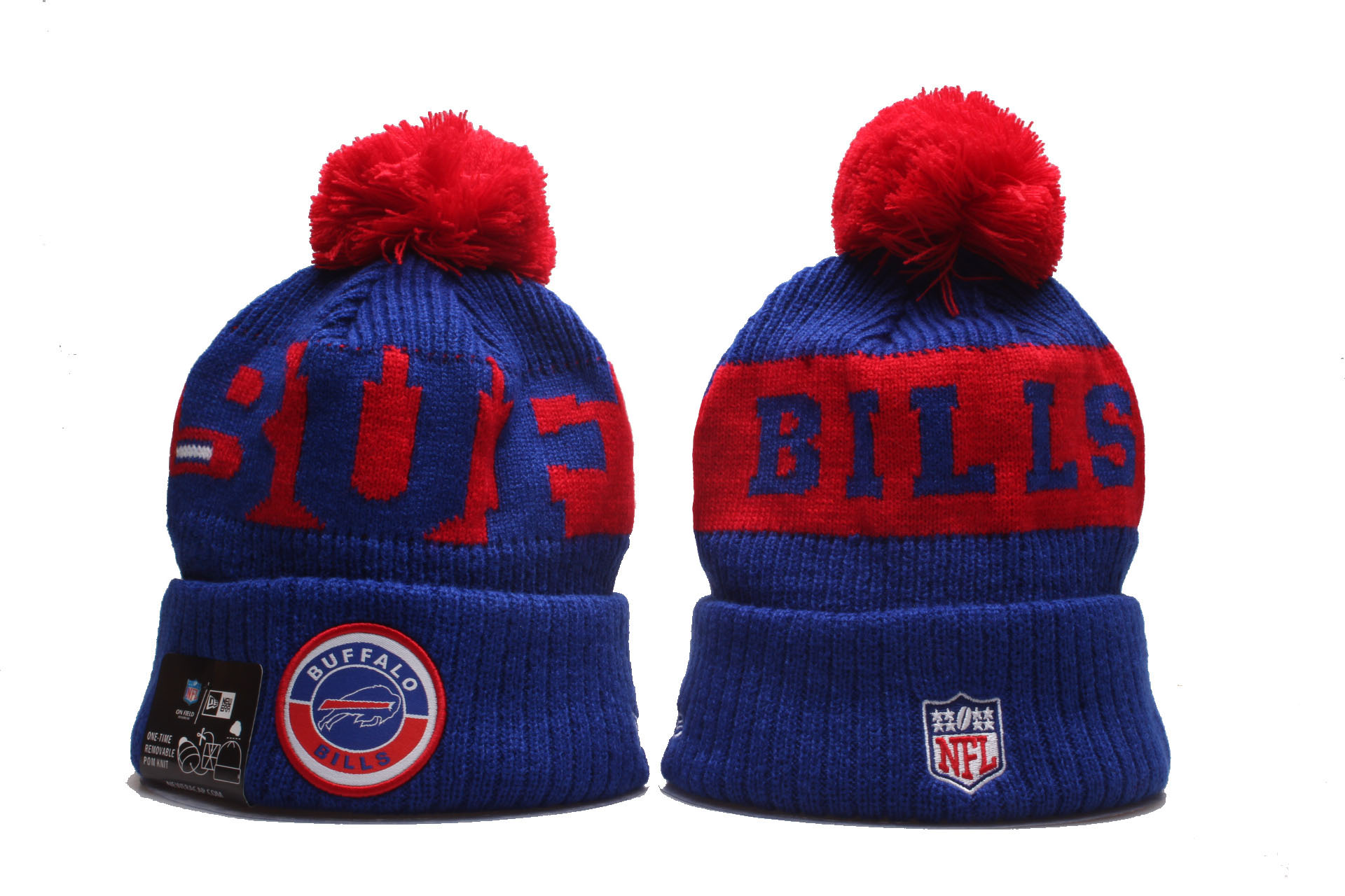 Bills Team Logo Royal 2020 NFL Sideline Pom Cuffed Knit Hat YP