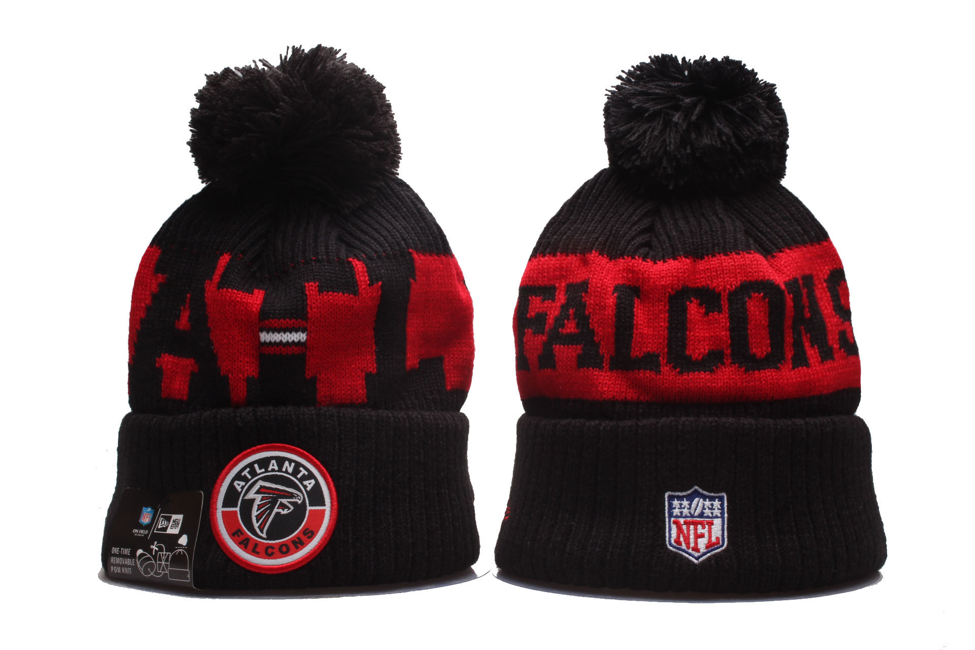 Falcons Team Logo Black 2020 NFL Sideline Pom Cuffed Knit Hat YP