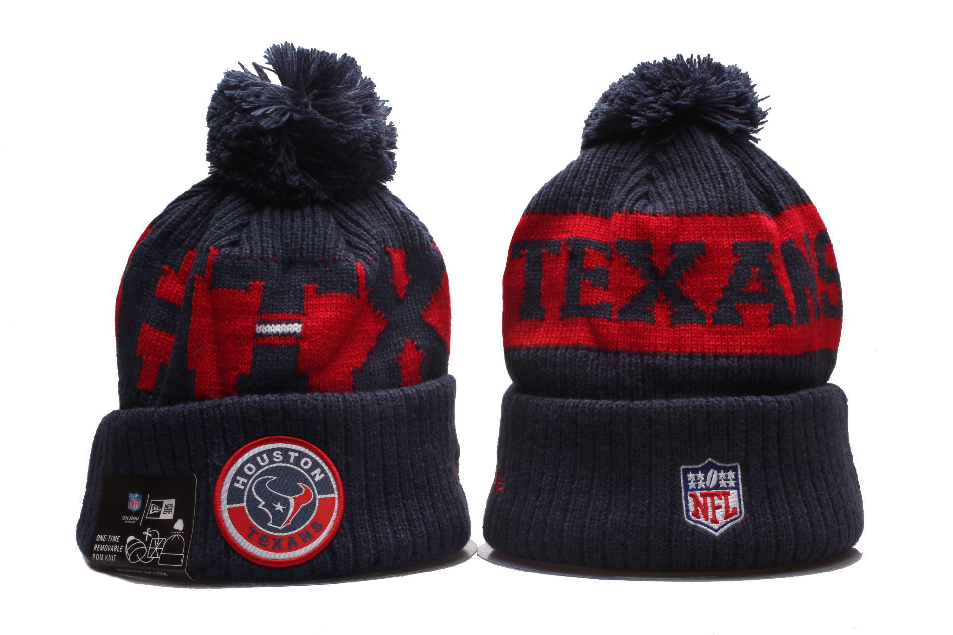 Texans Team Logo Navy 2020 NFL Sideline Pom Cuffed Knit Hat YP - Click Image to Close