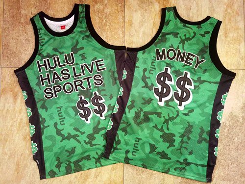 Hulu Has Live Sports Green $$ Money Stitched Basketball Jersey