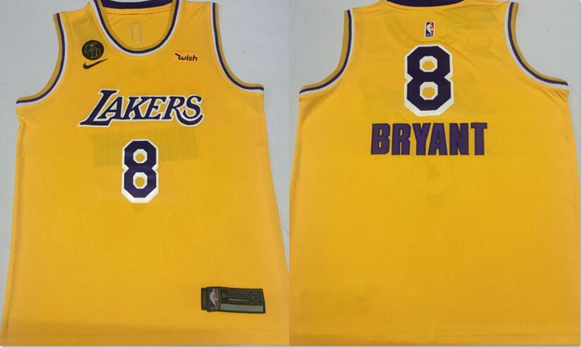Lakers 8 Kobe Bryant Yellow KB Patch Swingman Jersey