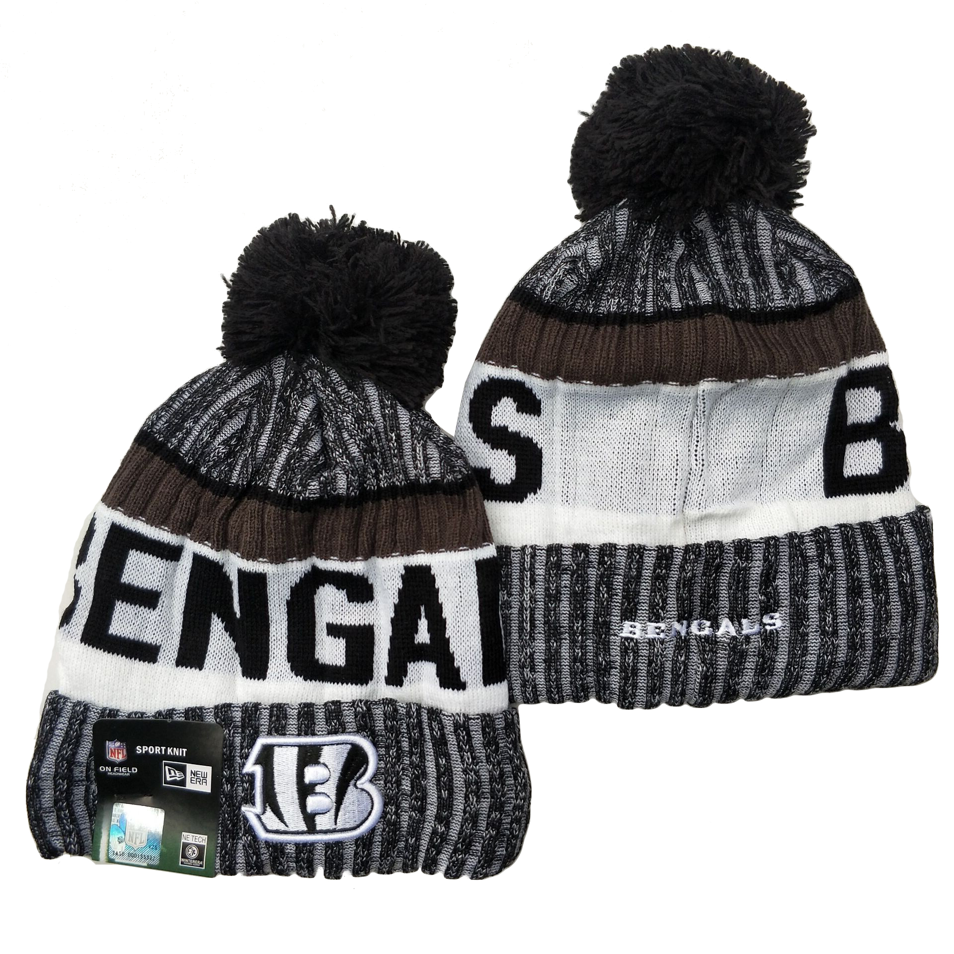 Bengals Team Logo Gray Black White Pom Cuffed Knit Hat YD