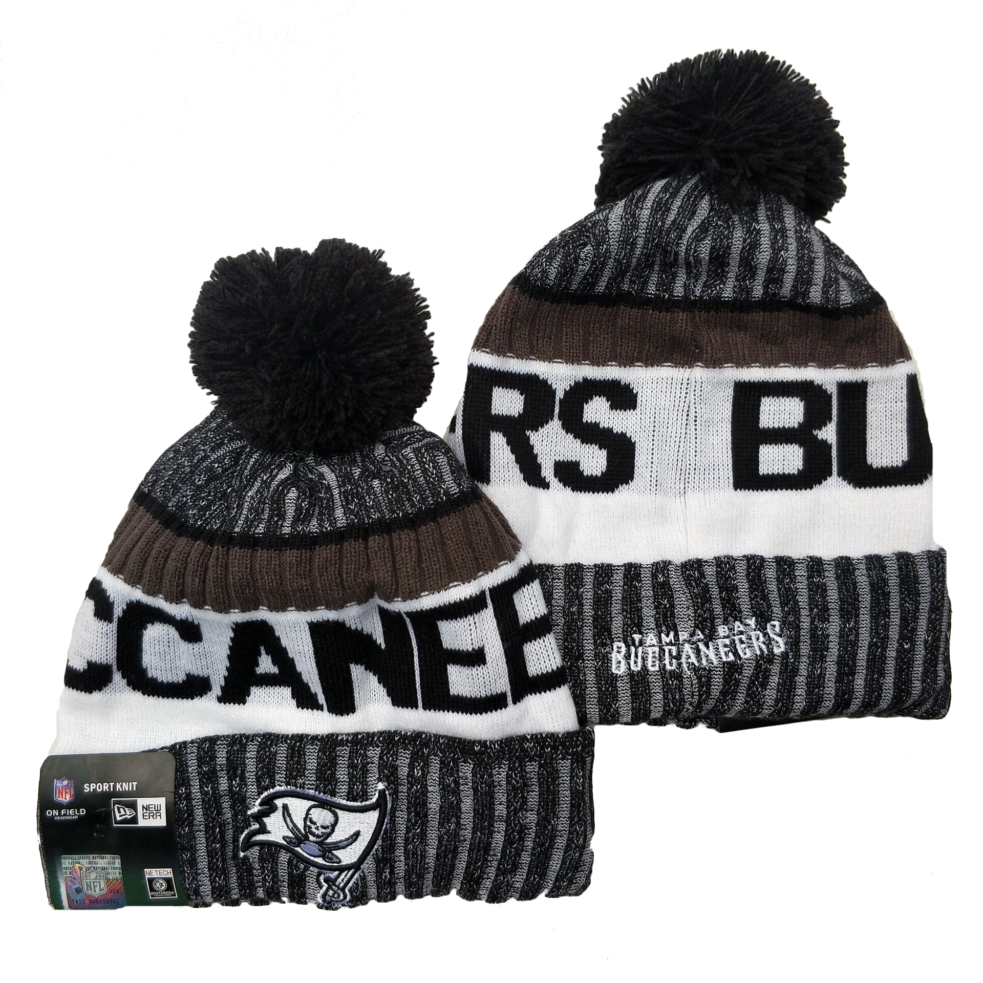 Buccaneers Team Logo Gray Black White Pom Cuffed Knit Hat YD