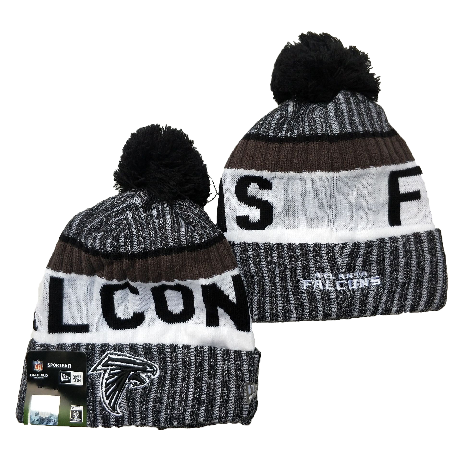 Falcons Team Logo Gray Black White Pom Cuffed Knit Hat YD