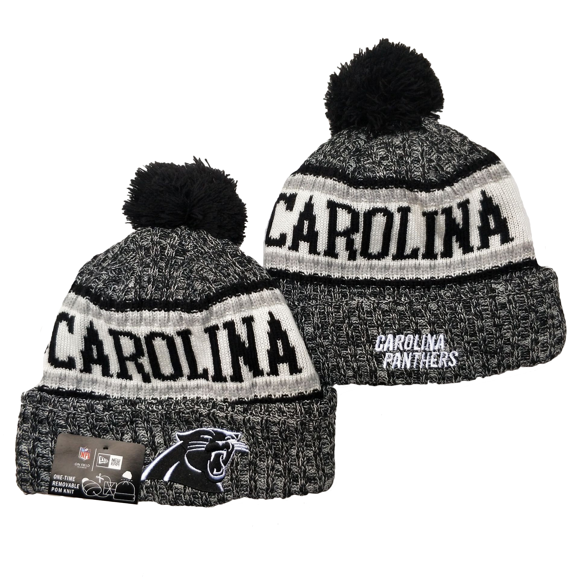 Panthers Team Logo Gray Pom Cuffed Knit Hat YD - Click Image to Close