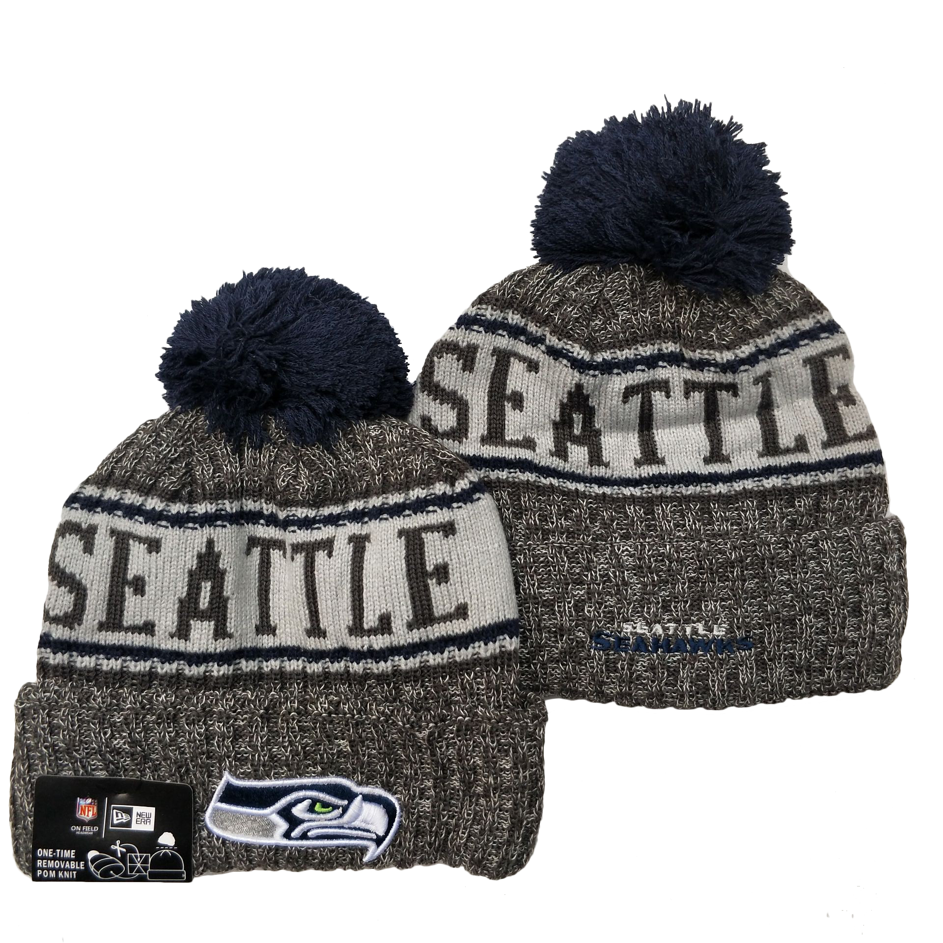 Seahawks Team Logo Gray Pom Cuffed Knit Hat YD - Click Image to Close