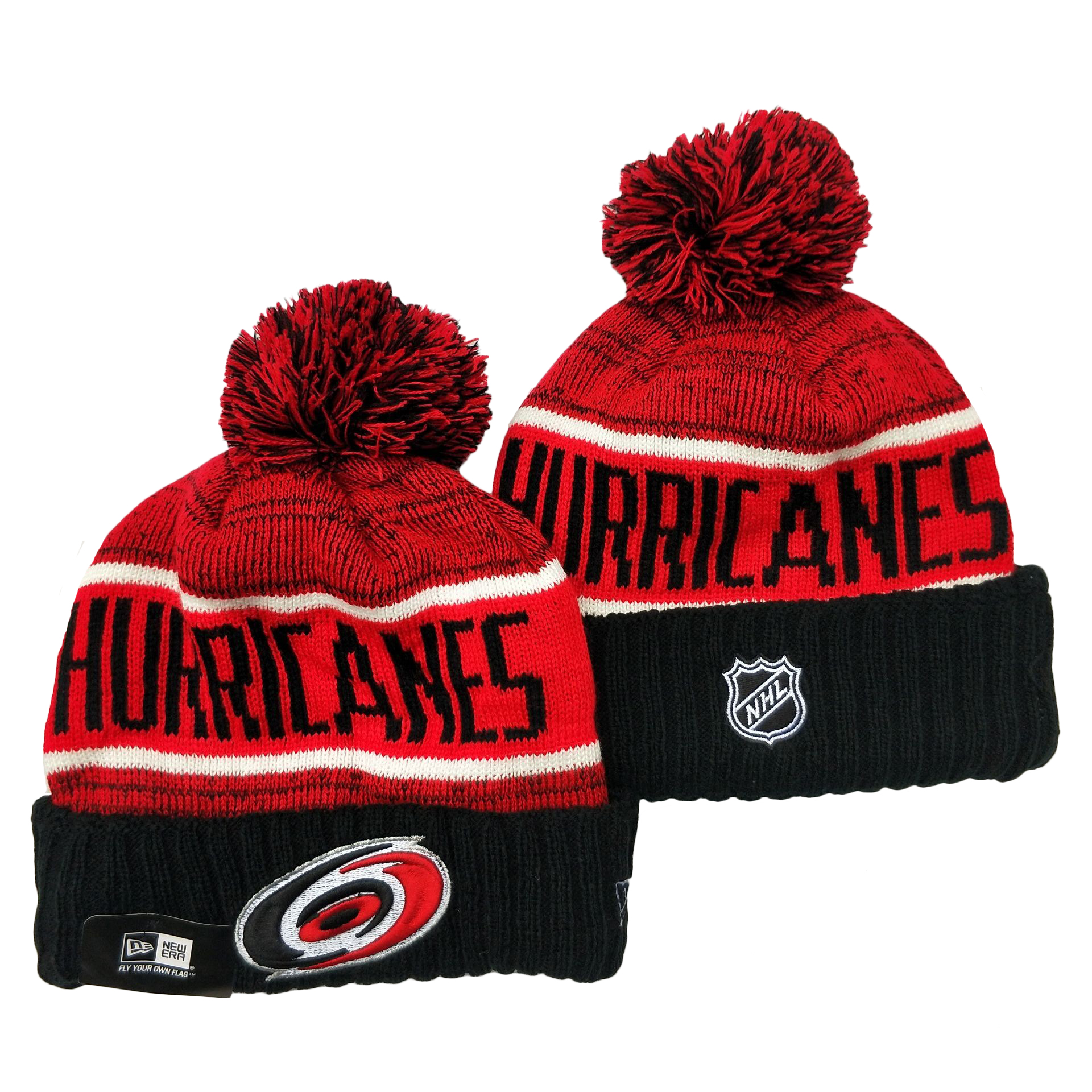 Hurricanes Team Logo Red Black Pom Cuffed Knit Hat YD