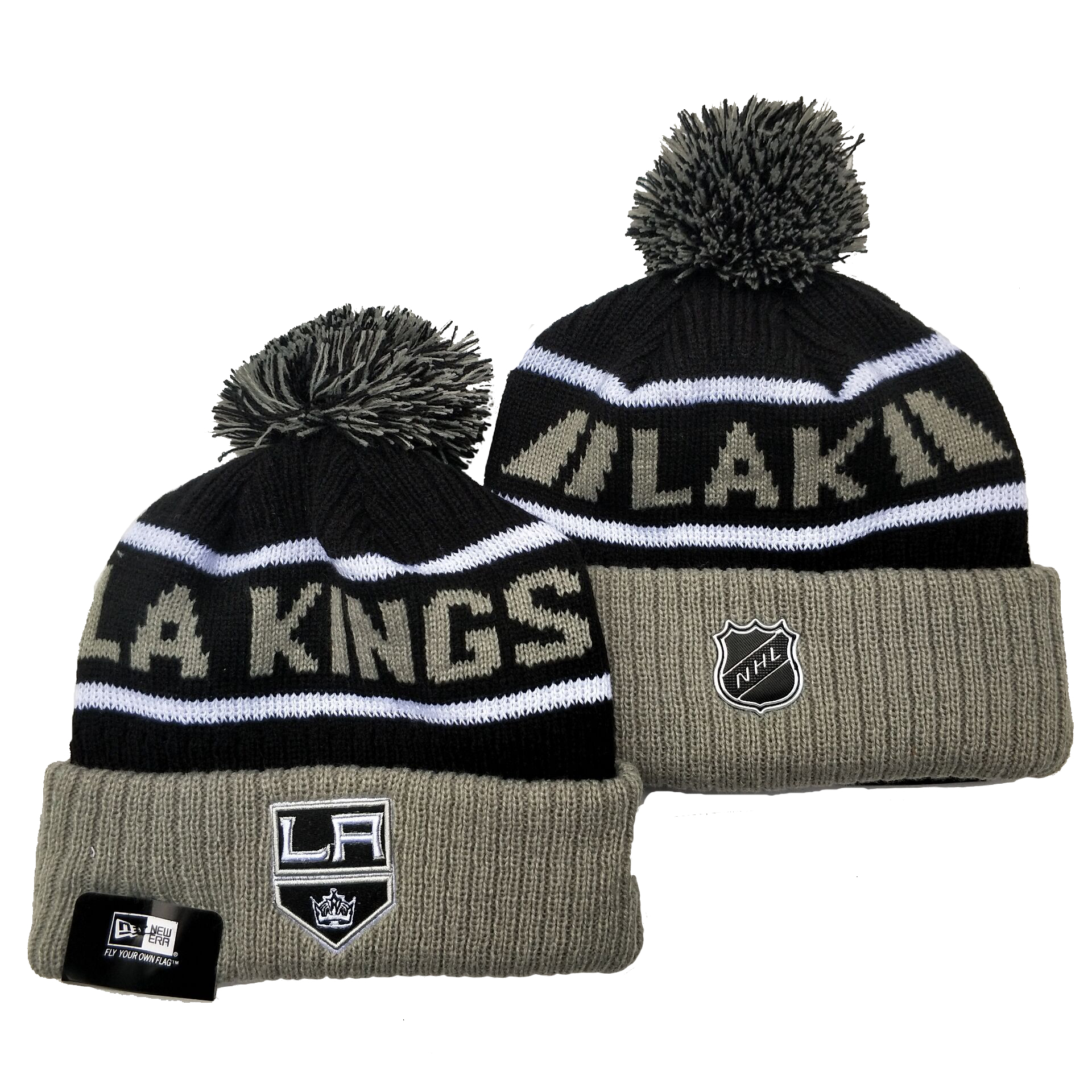 Los Angeles Kings Team Logo Black Gray Pom Cuffed Knit Hat YD