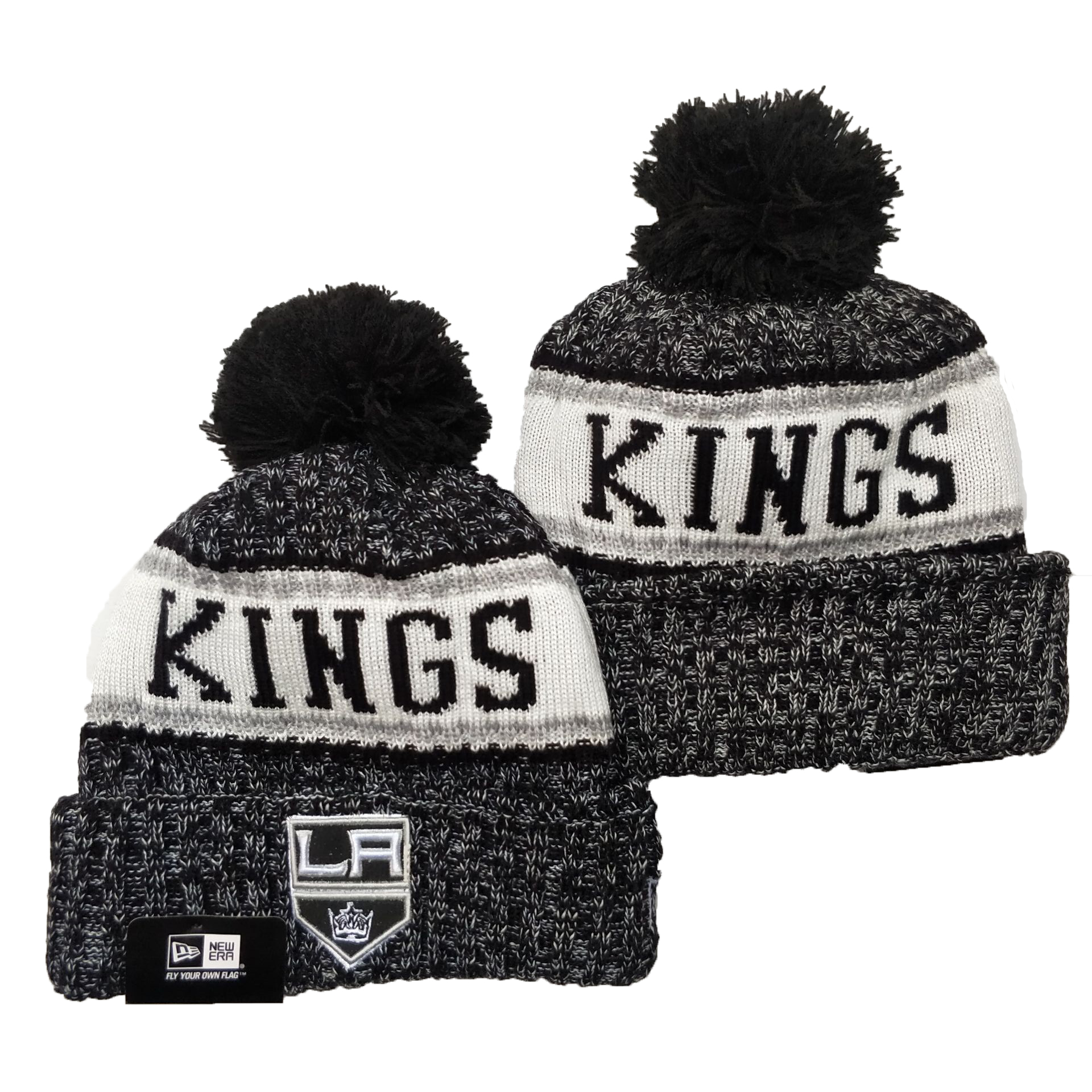 Los Angeles Kings Team Logo Gray Black Pom Cuffed Knit Hat YD